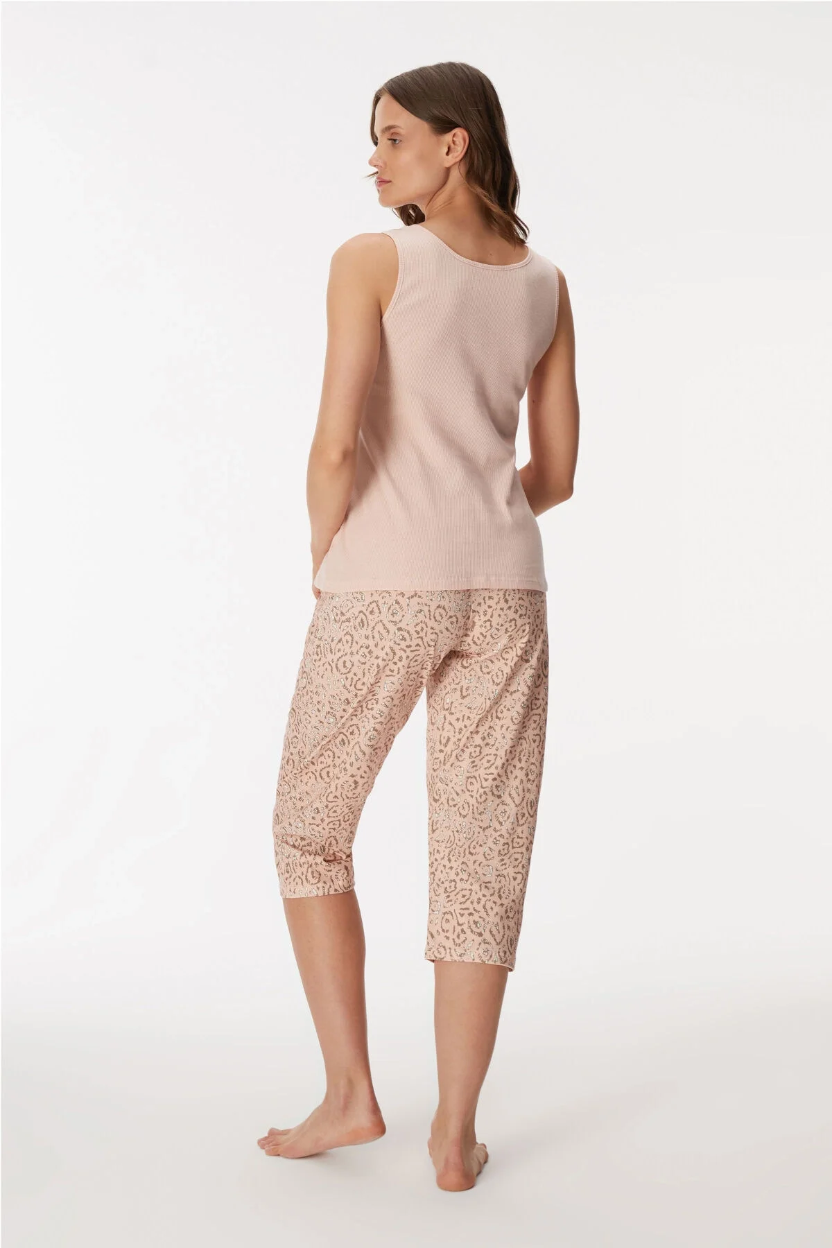 Anıl 11368 Kadın Pijama Takımı, pembe dantelli üst ve leopar desenli pantolon, kadın iç giyim takımı