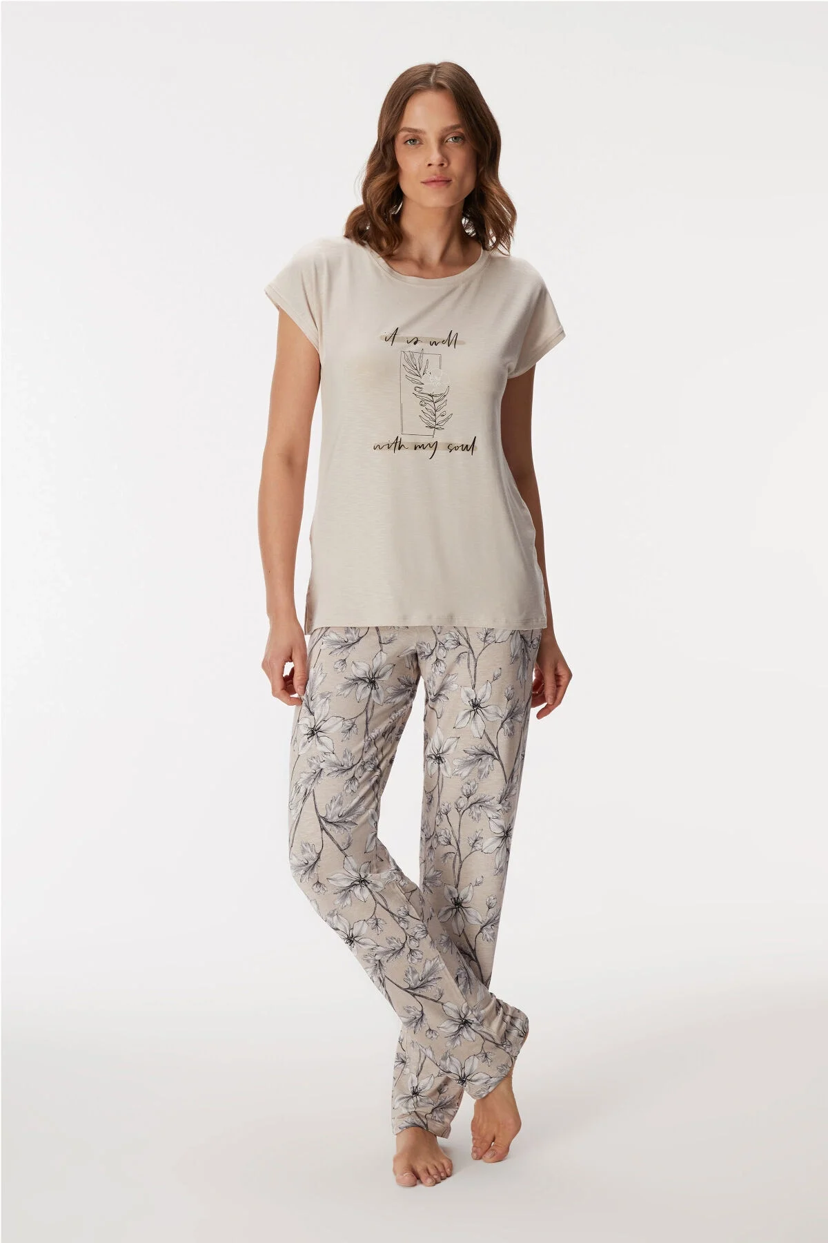 Anıl 11383 Kadın T-Shirt ve Pantolon Takım Pijama Takımları Toptan