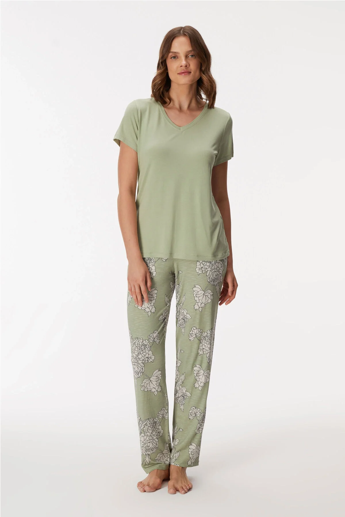 Anıl 11401 Kadın T-Shirt ve Pantolon Takım Pijama Takımları Toptan