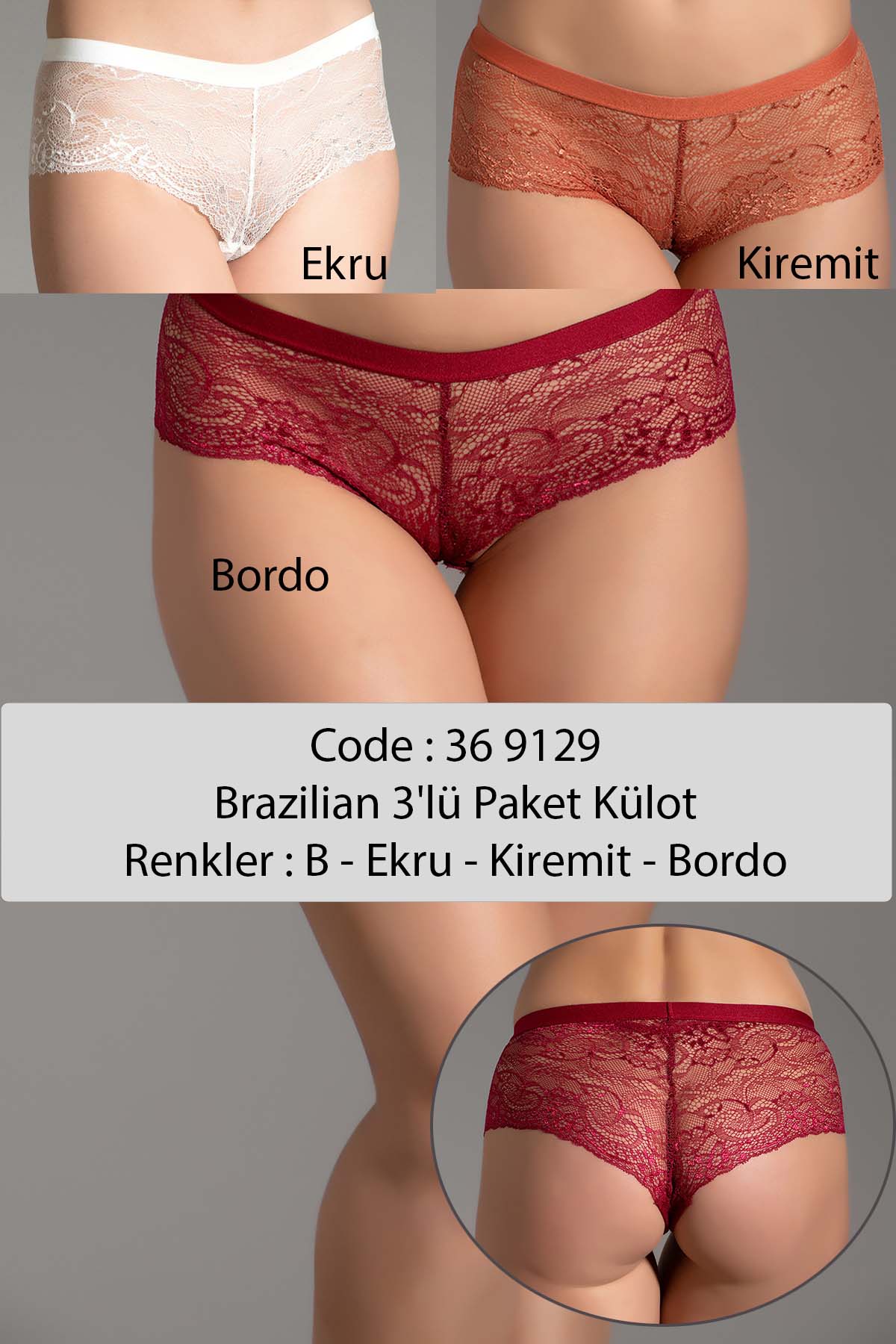 9129- Brazilian Külot 3 Lü Pk