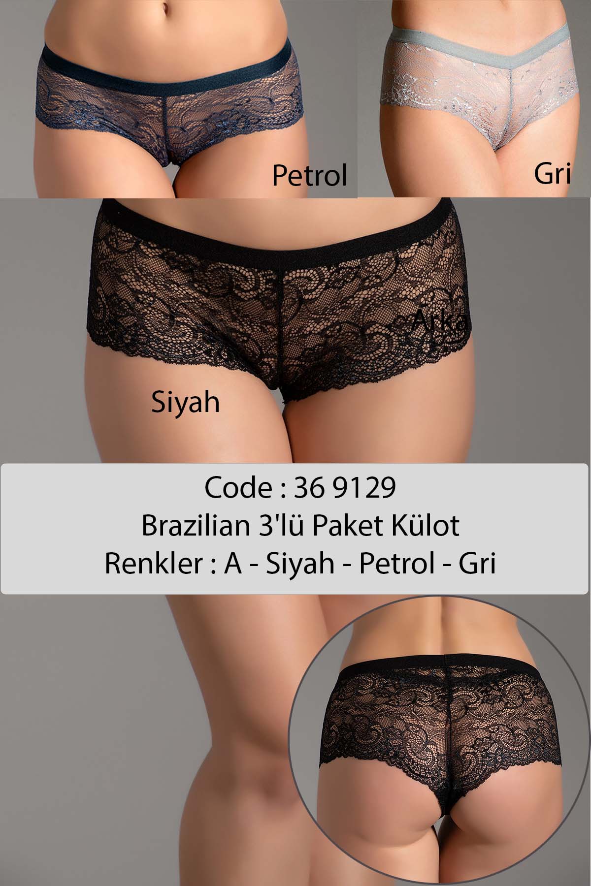 9129- Brazilian Külot 3 Lü Pk