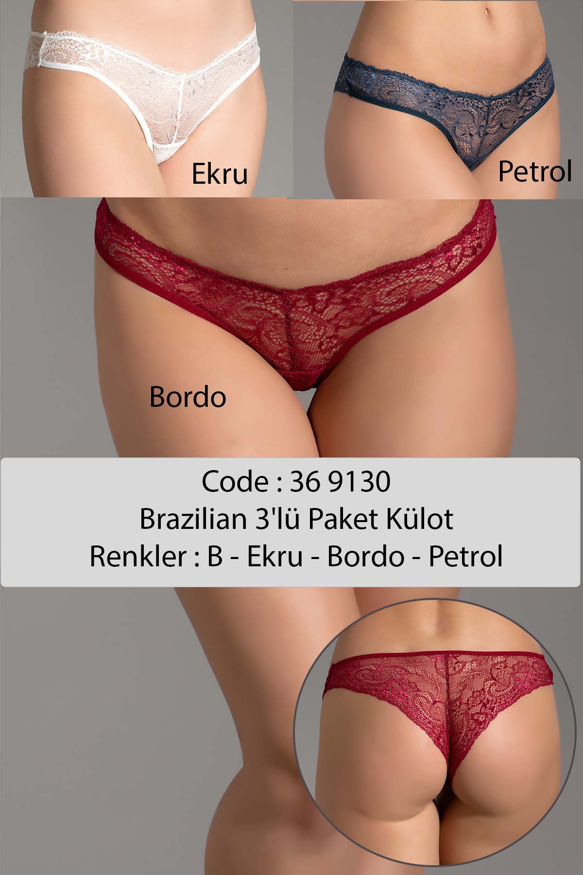 9130- Brazilian Külot 3 Lü Pk