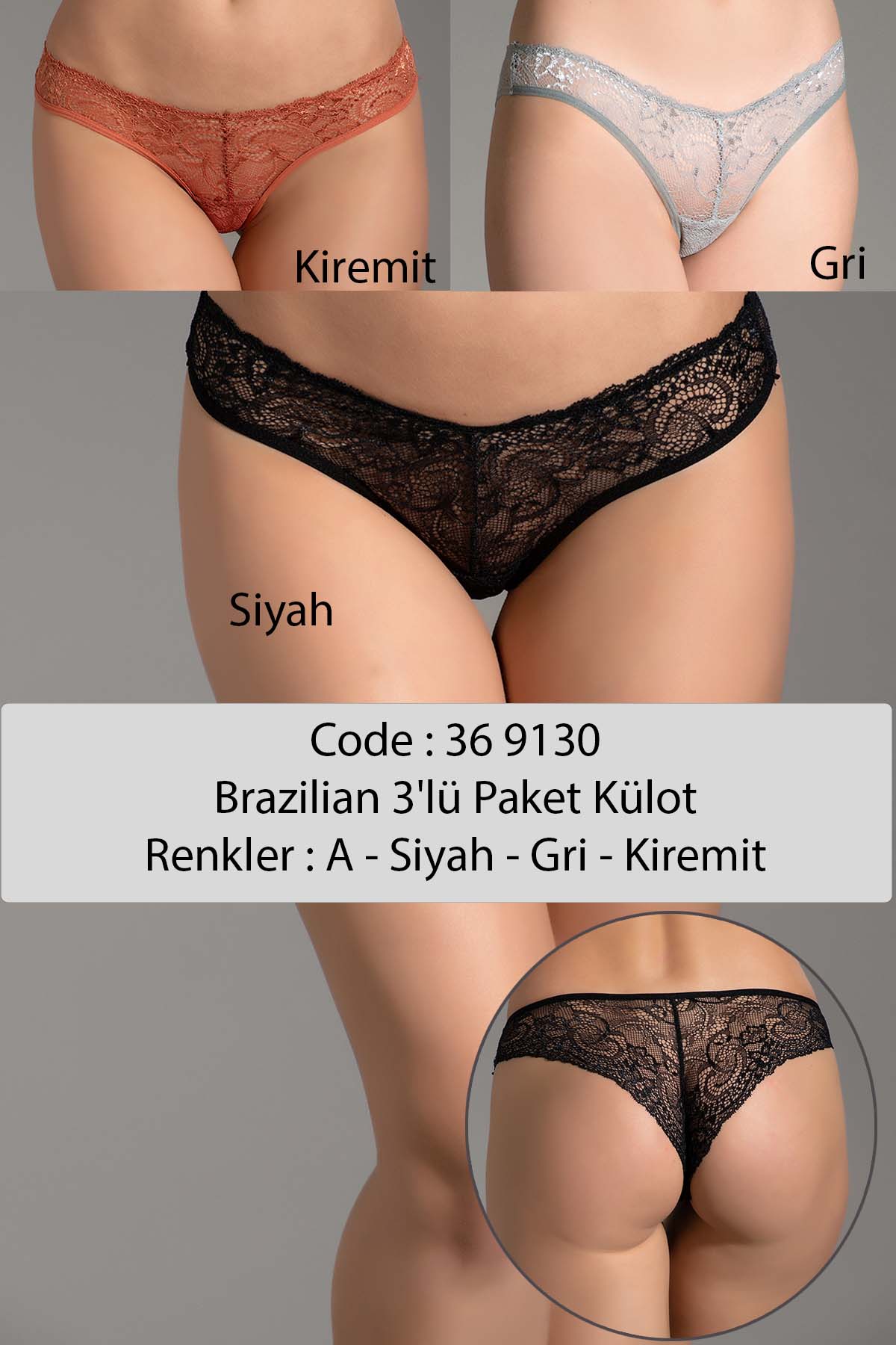 9130- Brazilian Külot 3 Lü Pk