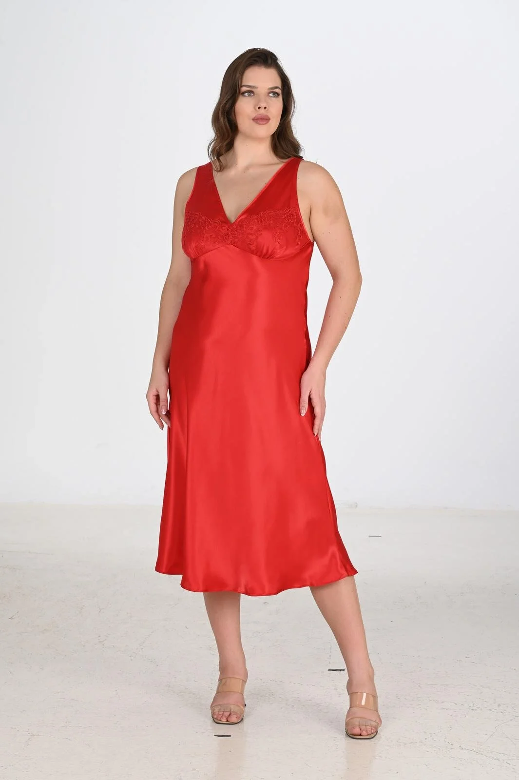 Ahu Ahu 2li Kırmızı Sabahlık Takımı Bigsize 6226 Sabahlık Toptan