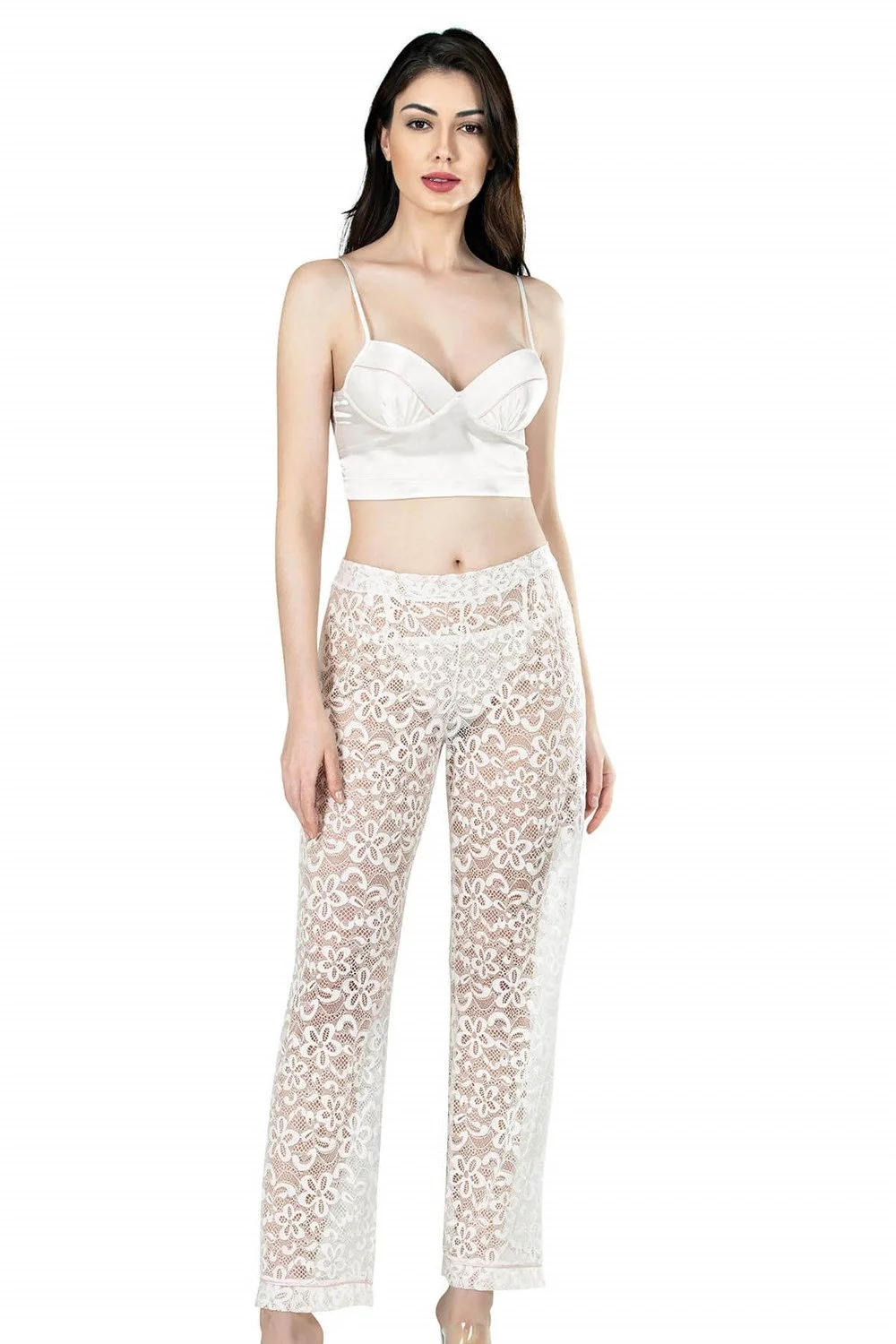 Ahu Ahu Ekru Üçlü Büstiyerli Saten Sabahlık Gecelik Pijama Takımı 7637 Pijama Takımları Toptan