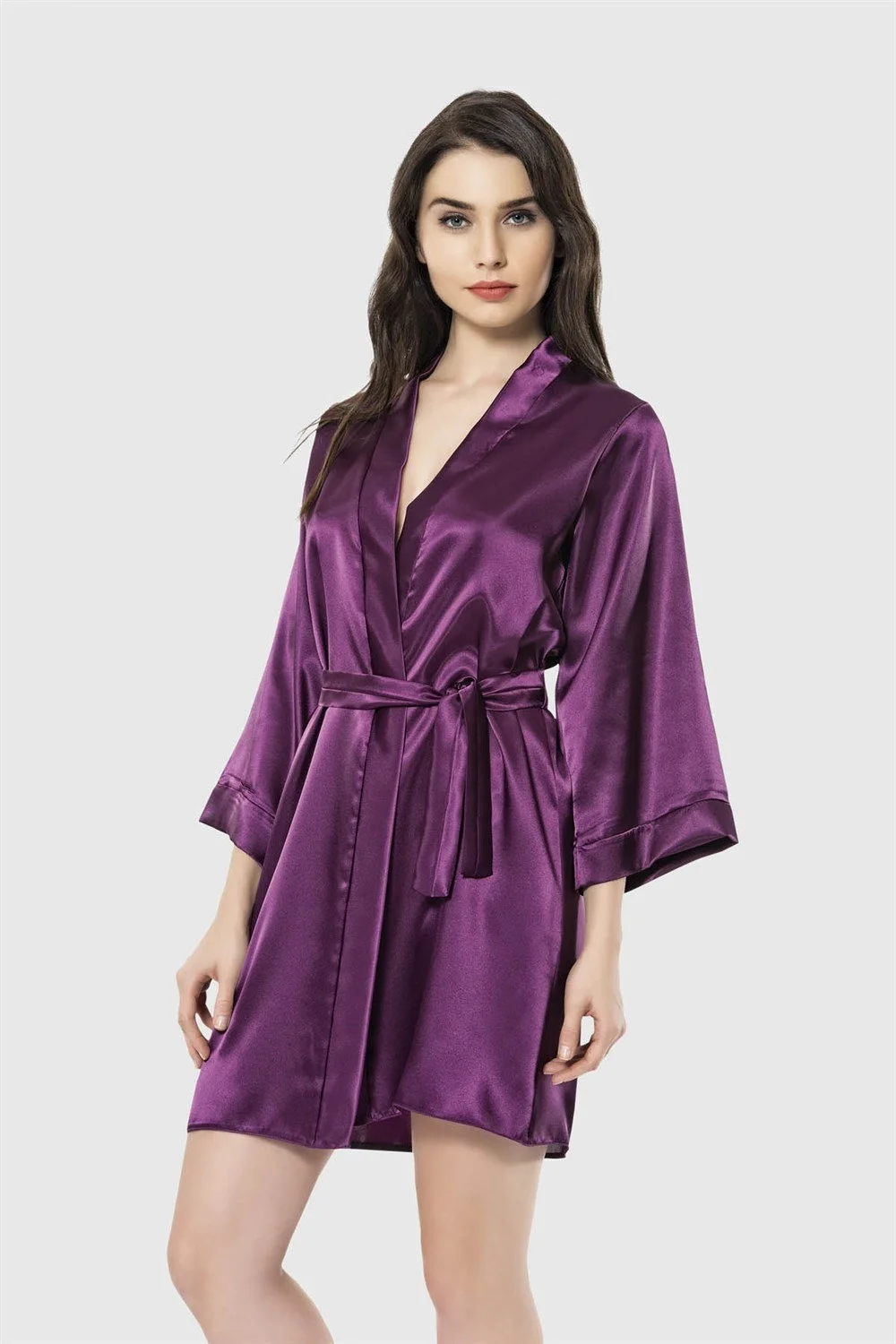Ahu Ahu Mor Kısa Saten Sabahlık Sabahlık Toptan