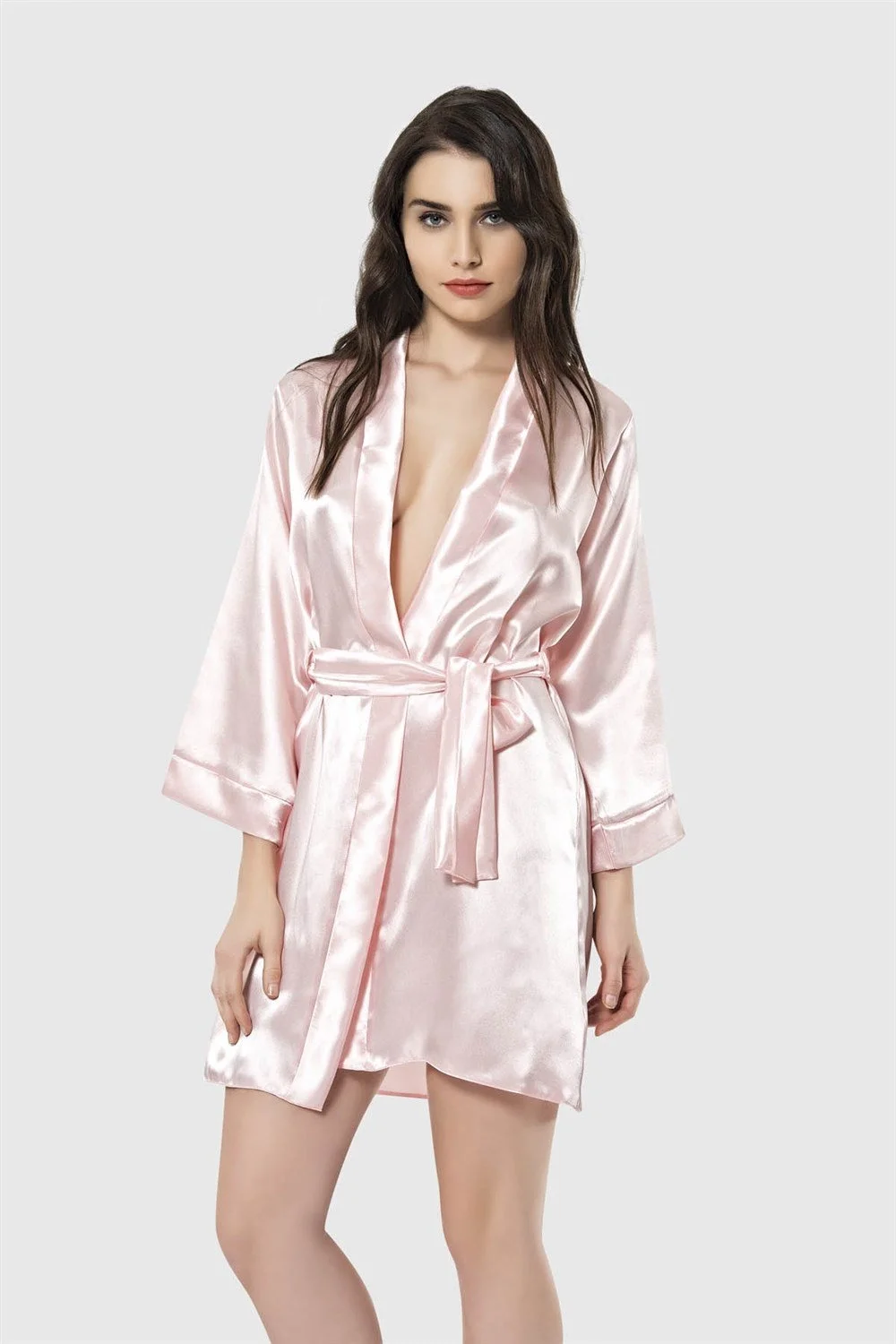 Ahu Ahu Somon Kısa Saten Sabahlık Sabahlık Toptan