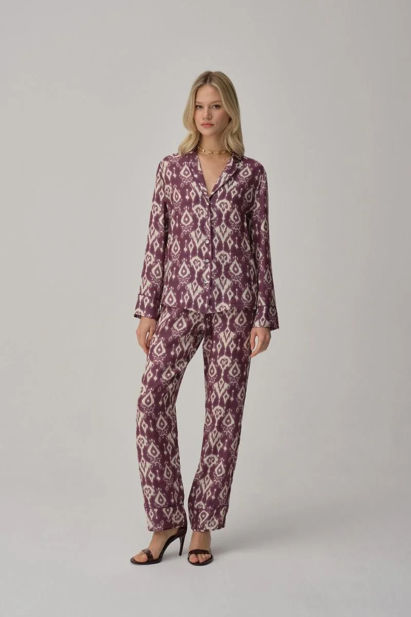 AMY - Biyeli Baskılı Kadın Pijama Takımı - Purple
