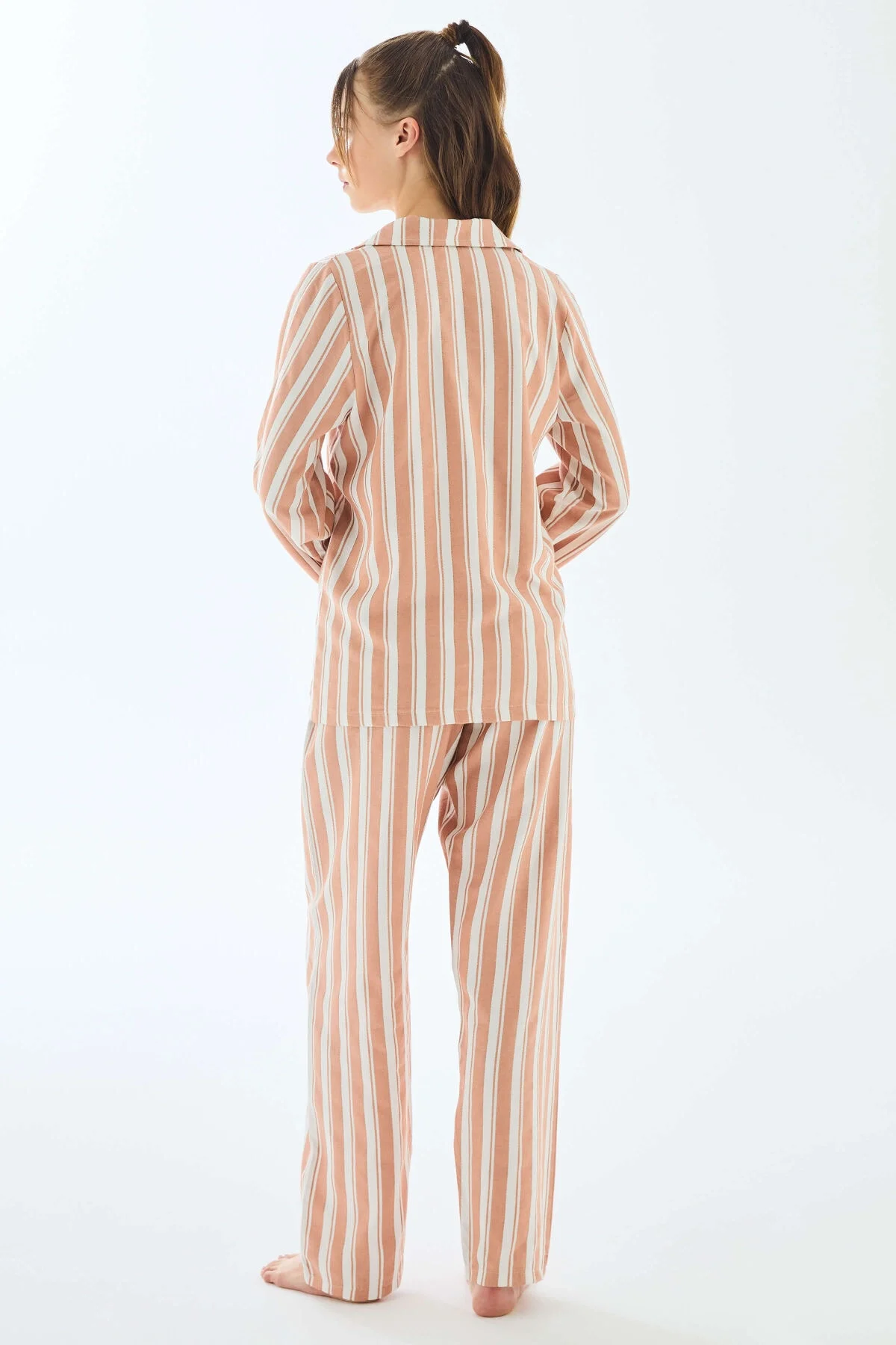 Anıl 11498 Kadın Pijama Takımı, pembe beyaz çizgili viskoz gömlek ve pantolon, rahat uyku giysisi