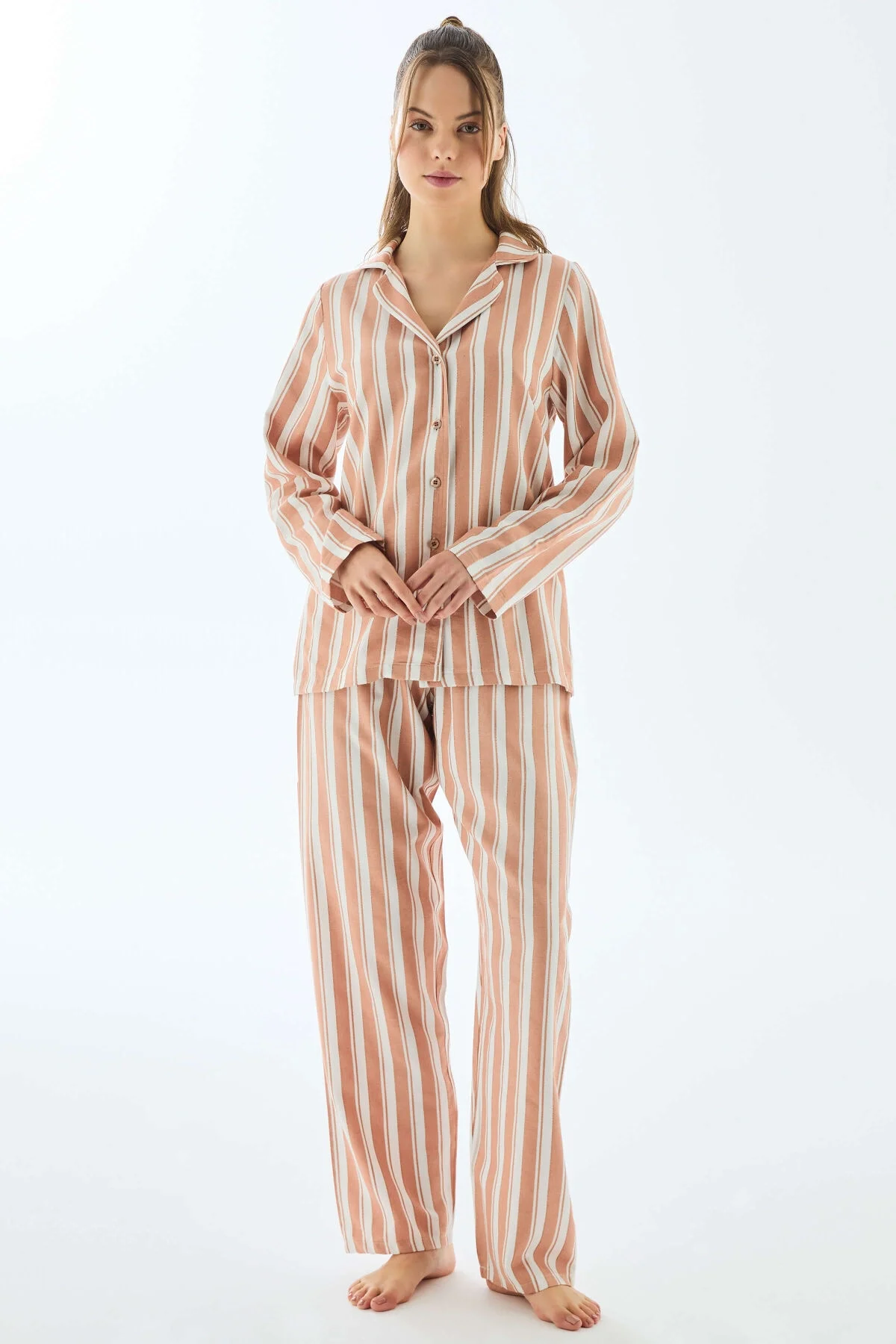 Anıl Anıl 11498 Kadın Viscose Çizgili Gömlek Pantolon Pijama Takımı Pijama Takımları Toptan