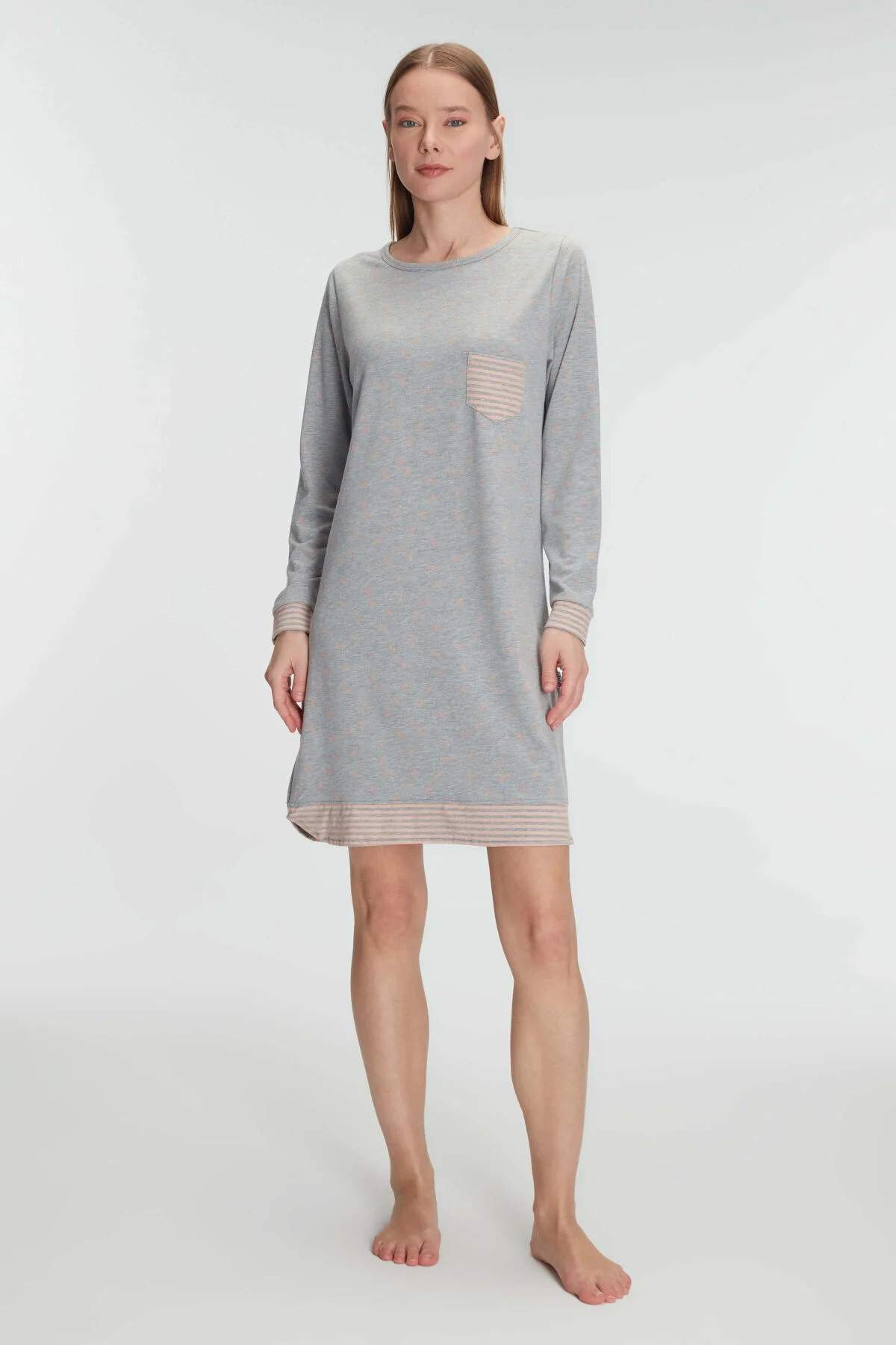 Anıl Anıl Kadın Pamuklu Uzun Kollu Gecelik – Yumuşak Dokulu, Nefes Alabilen ve Zarif Ev Konforu 11275 Gecelik Sabahlık Takım Toptan