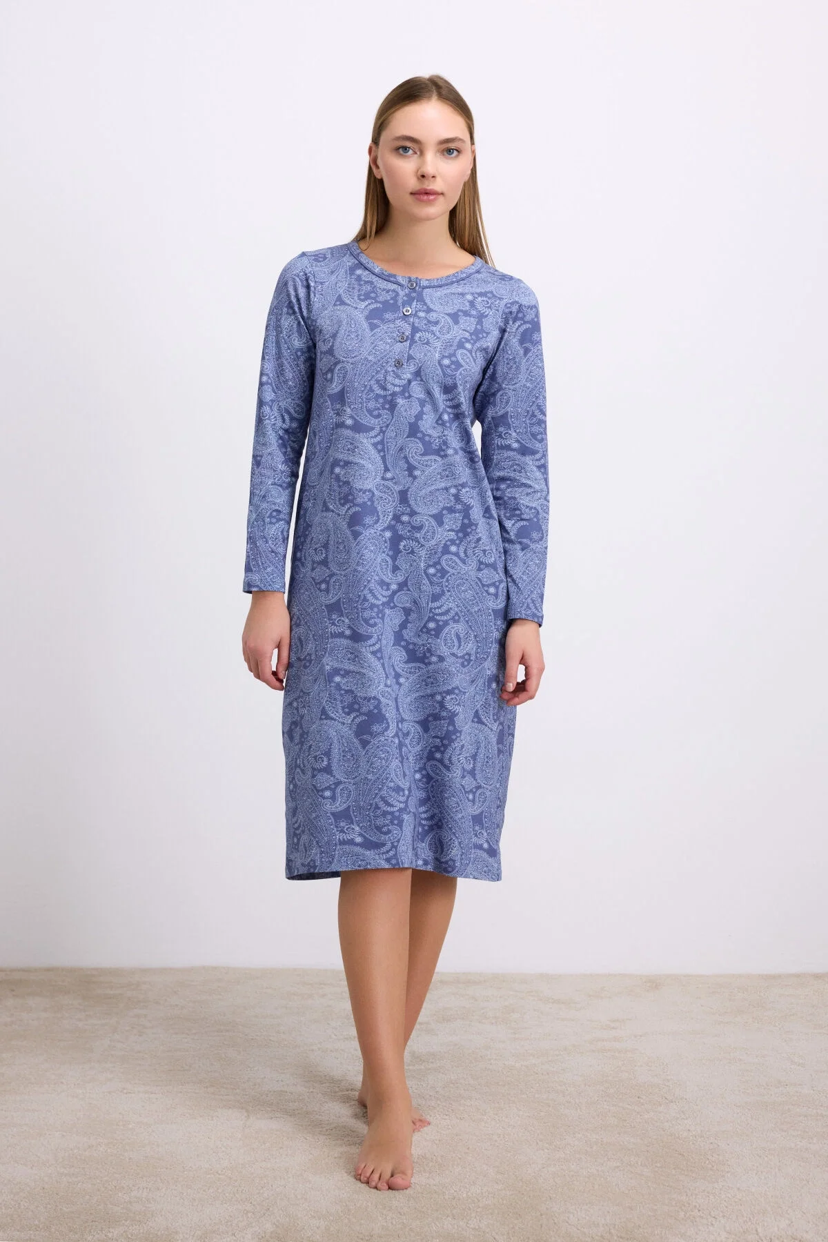 Anıl Kadın Uzun Kollu Desenli Gecelik (11567)