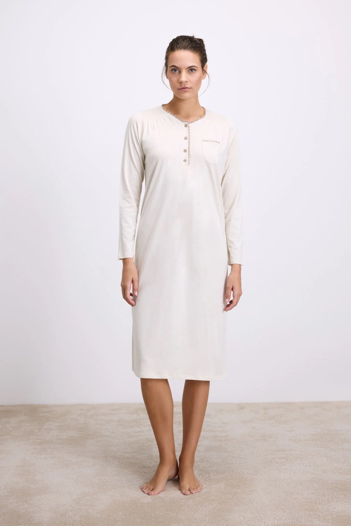 Anıl Kadın Uzun Kollu Düğmeli Gecelik (11619)