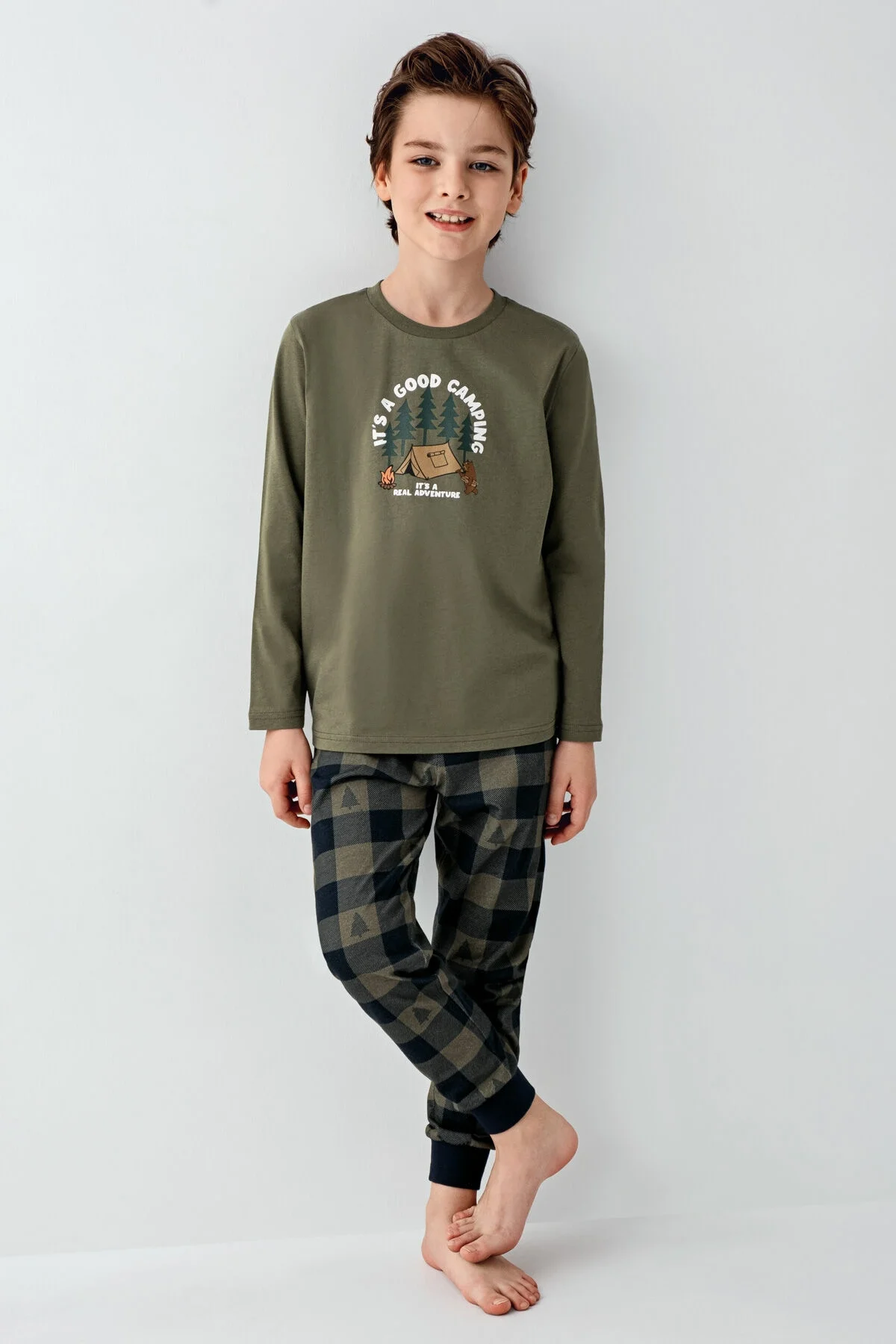 Arnetta Arnetta Erkek Çocuk Haki Pijama Takımı Pijama Takımı Toptan