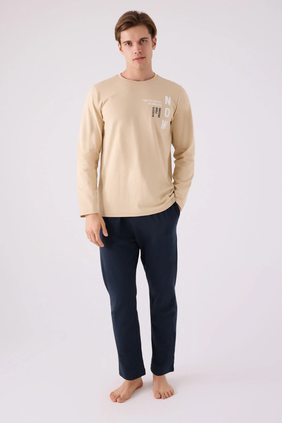 Arnetta Arnetta Erkek Krem Pijama Takımı Pijama Takımı Toptan