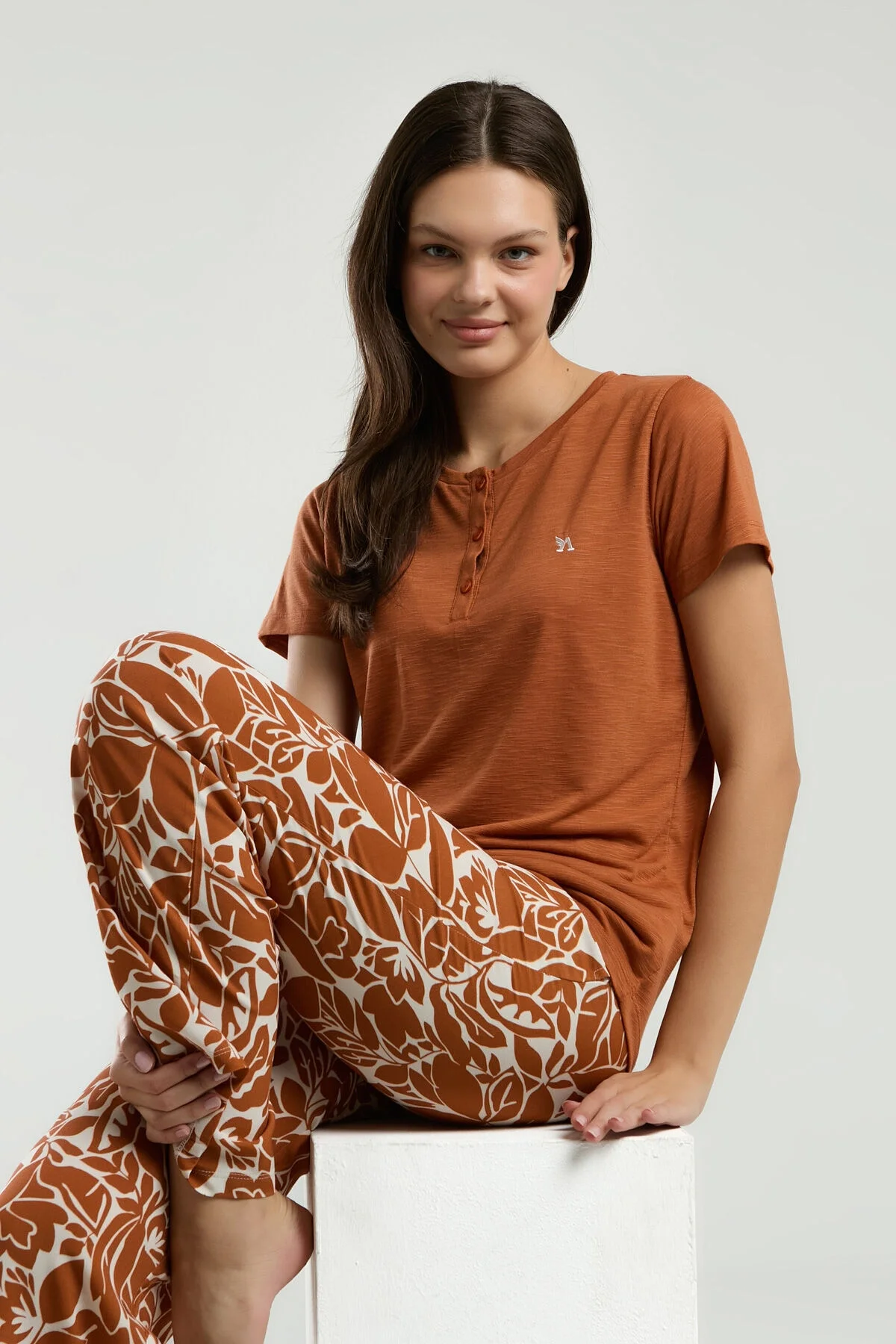 Arnetta Arnetta Kadın Kahverengi Pijama Takımı Pijama Takımları Toptan