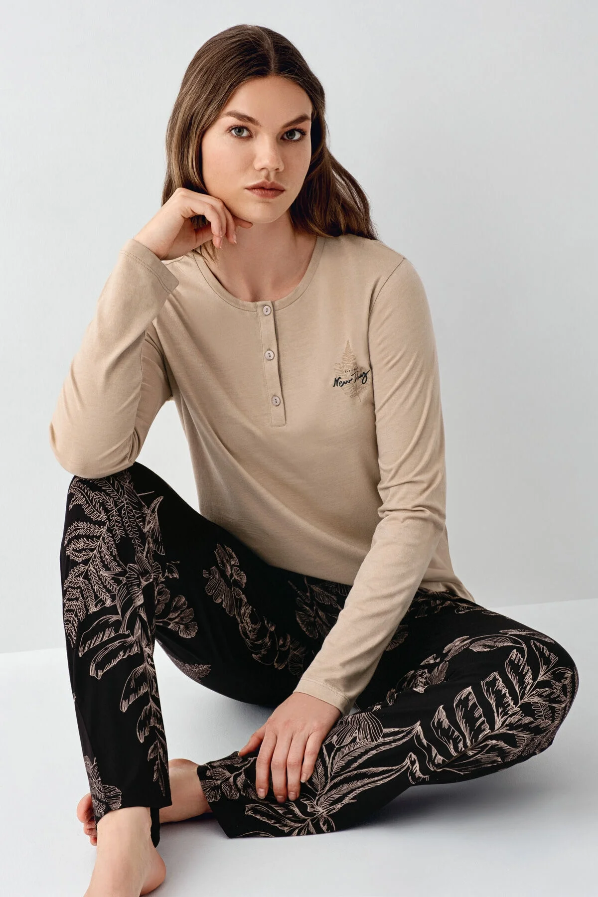 Arnetta Arnetta Kadın Kahverengi Pijama Takımı Pijama Takımları Toptan