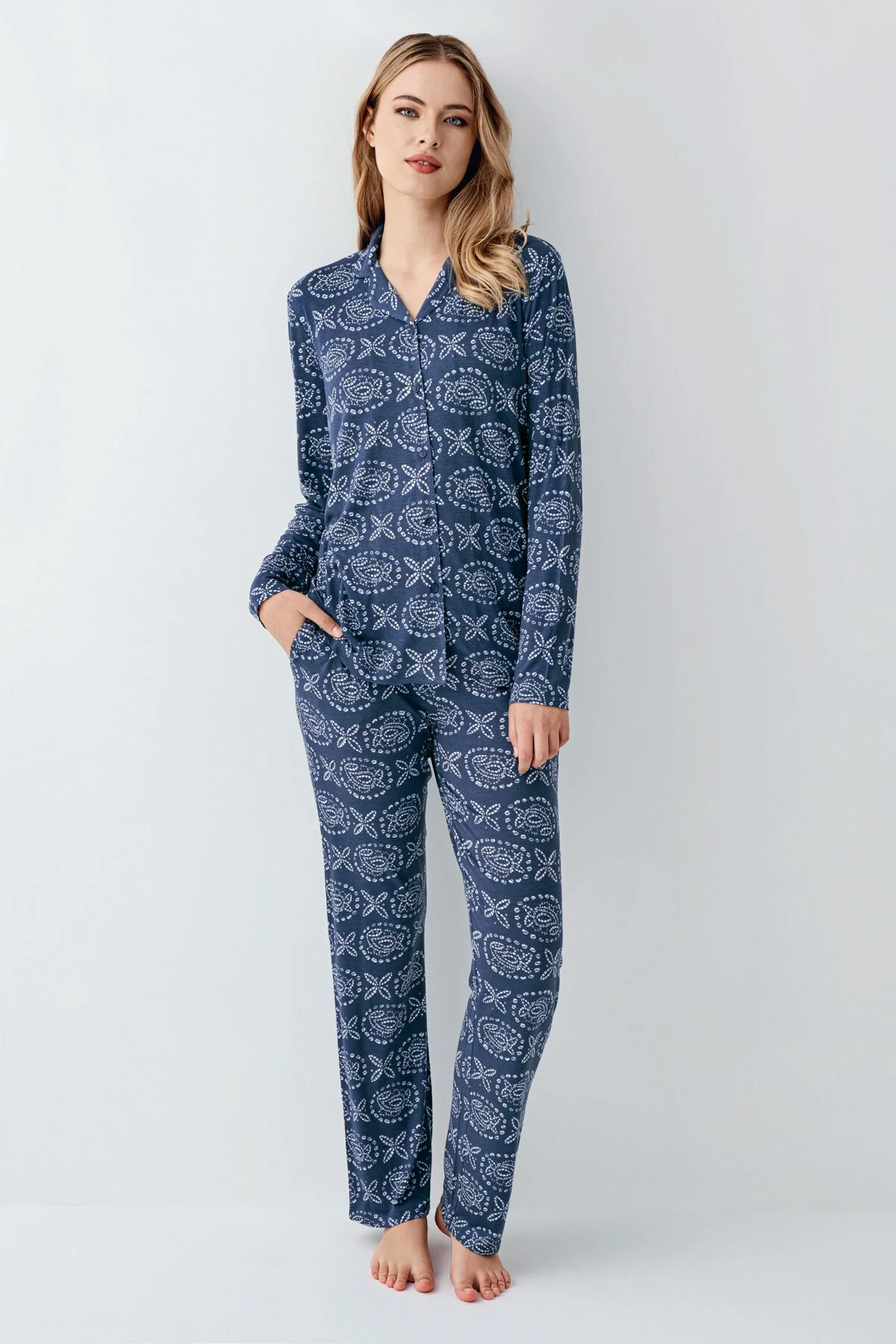 Arnetta Arnetta Kadın Mavi Gömlek Pijama Pijama Takımları Toptan