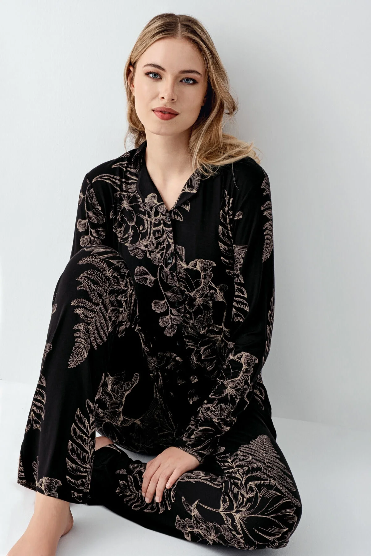 Arnetta Arnetta Kadın Siyah Gömlek Pijama Pijama Takımları Toptan