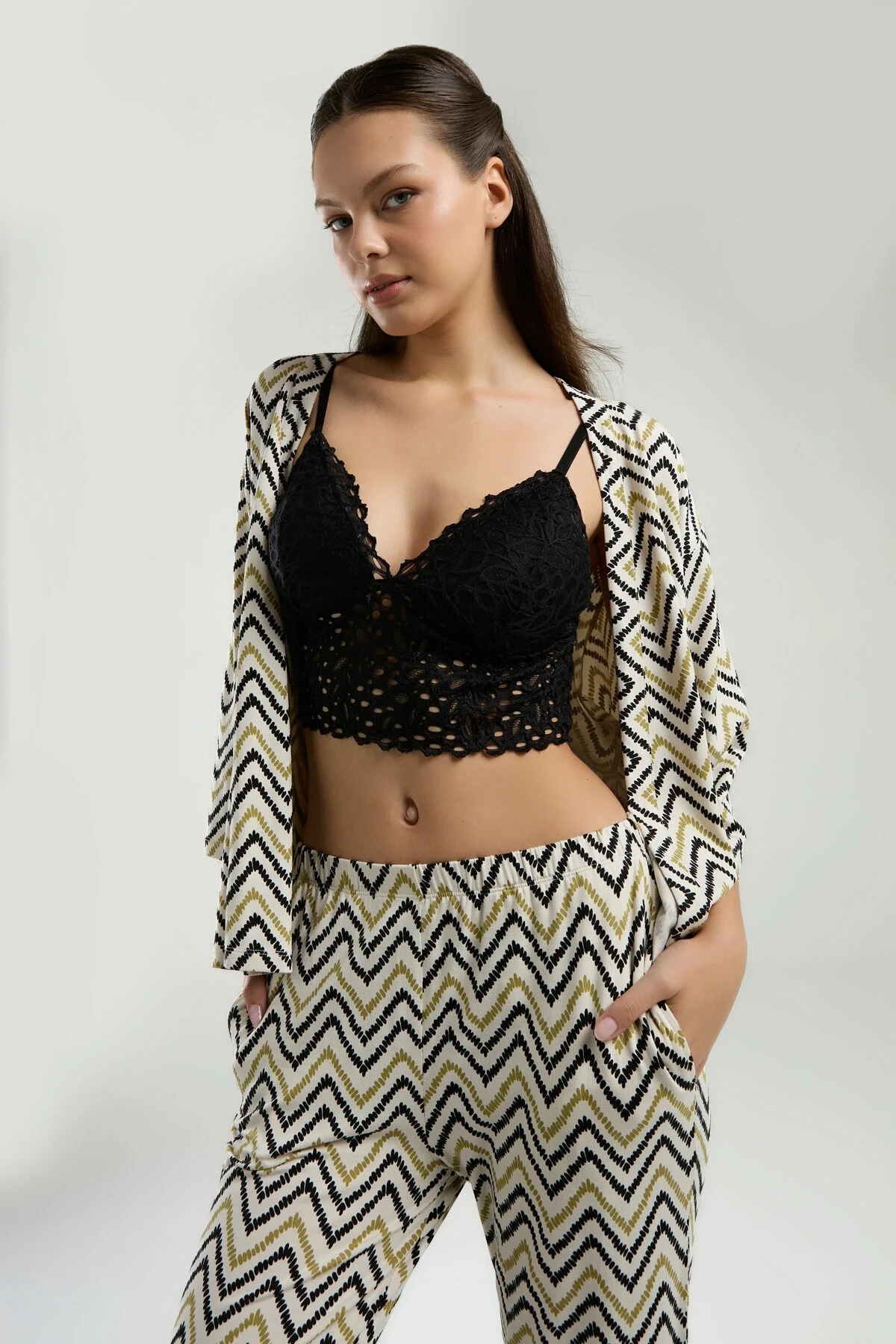 Arnetta Arnetta Kadın Yeşil 3'Lü Pijama Takımı Gecelik & Sabahlık Toptan