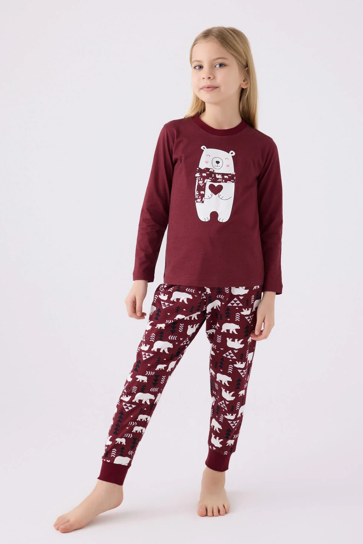 Arnetta Arnetta Kız Çocuk Bordo Pijama Takımı Pijama Takımı Toptan