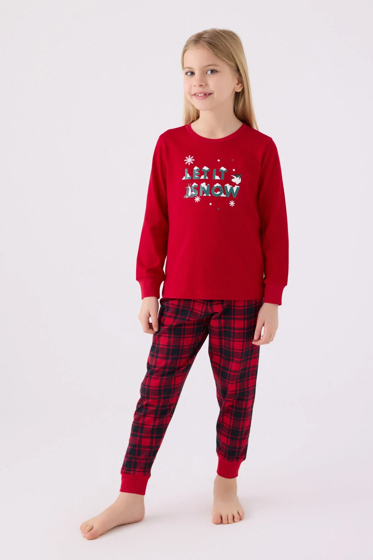 Arnetta Arnetta Kız Çocuk Kırmızı Pijama Takımı Pijama Takımı Toptan