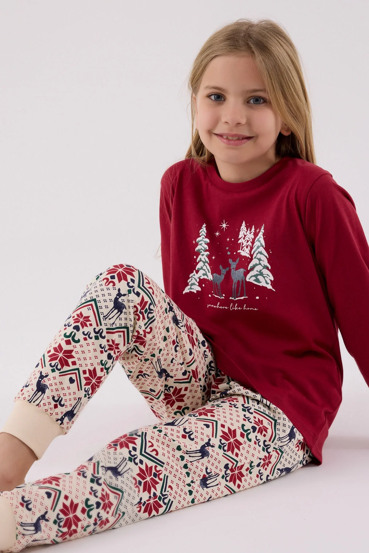 Arnetta Arnetta Kız Çocuk Kırmızı Pijama Takımı Pijama Takımı Toptan