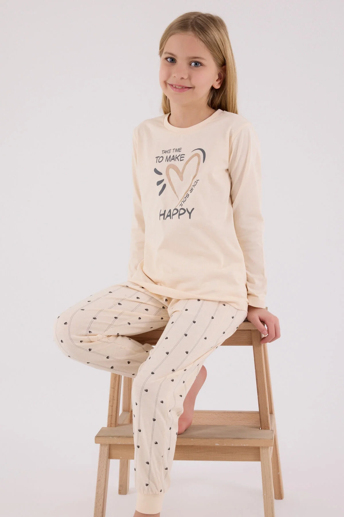 Arnetta Arnetta Kız Çocuk Krem Pijama Takımı Pijama Takımı Toptan