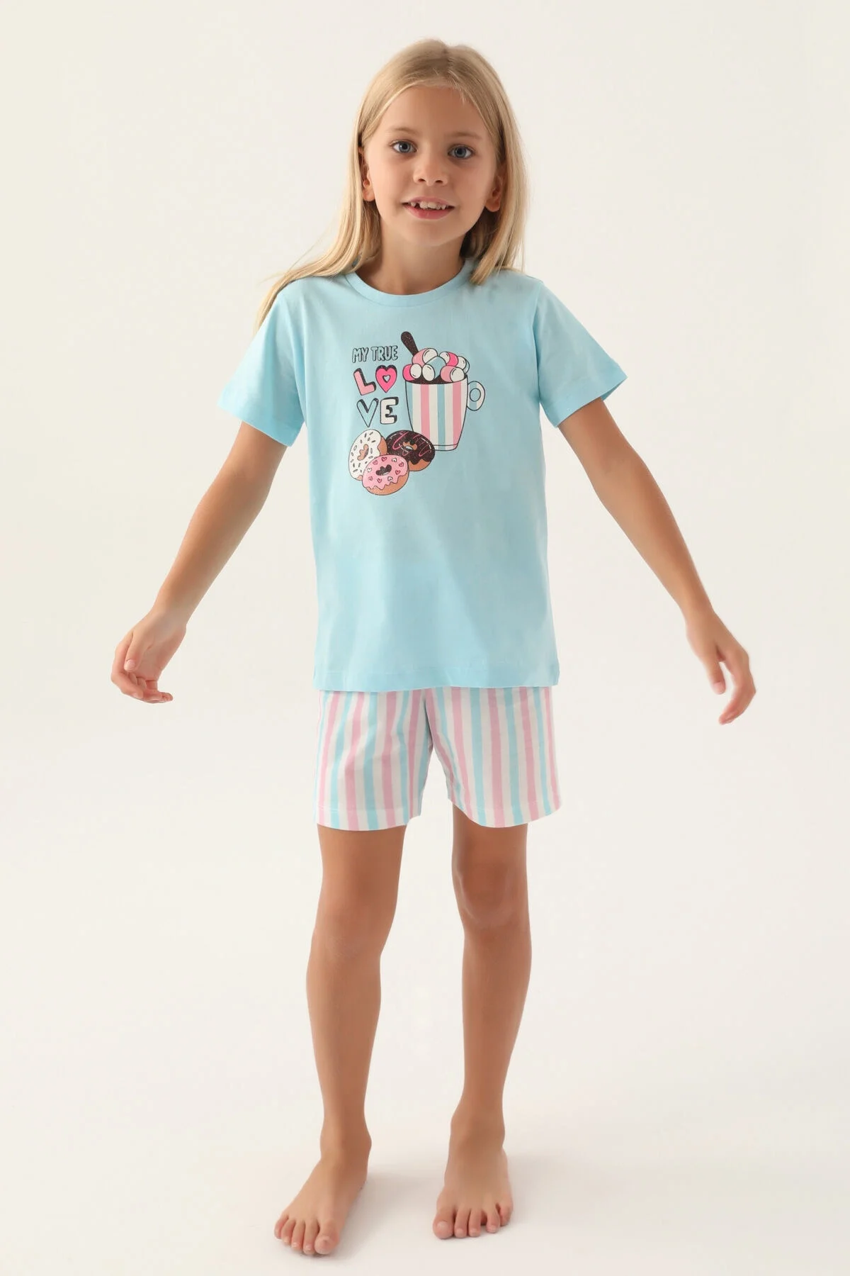 Arnetta Arnetta Kız Çocuk Mavi Şort Takım Şort Takım Toptan