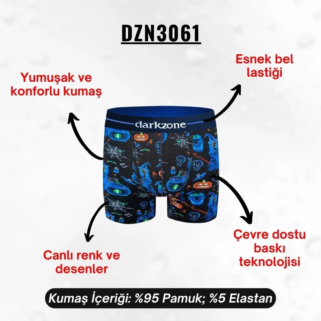 Koyu mavi korku temalı Balkabağı desenli Darkzone erkek boxer, karanlık arka plan, klasik dijital baskı, Halloween motivasyonu