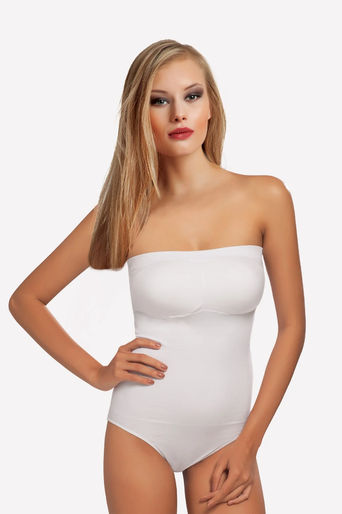 Nbb Beyaz Straplez Çıtçıtlı Dikişsiz Kaplı Body Atlet Toptan