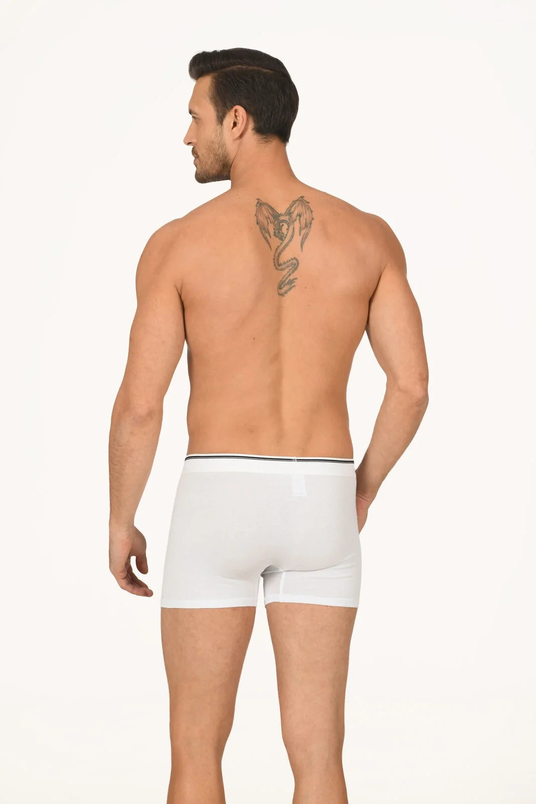 Beyaz Thin Line Boxer, Nbb marka erkek iç çamaşırı, ince kenarlı, model ön görünümü, beyaz arka plan