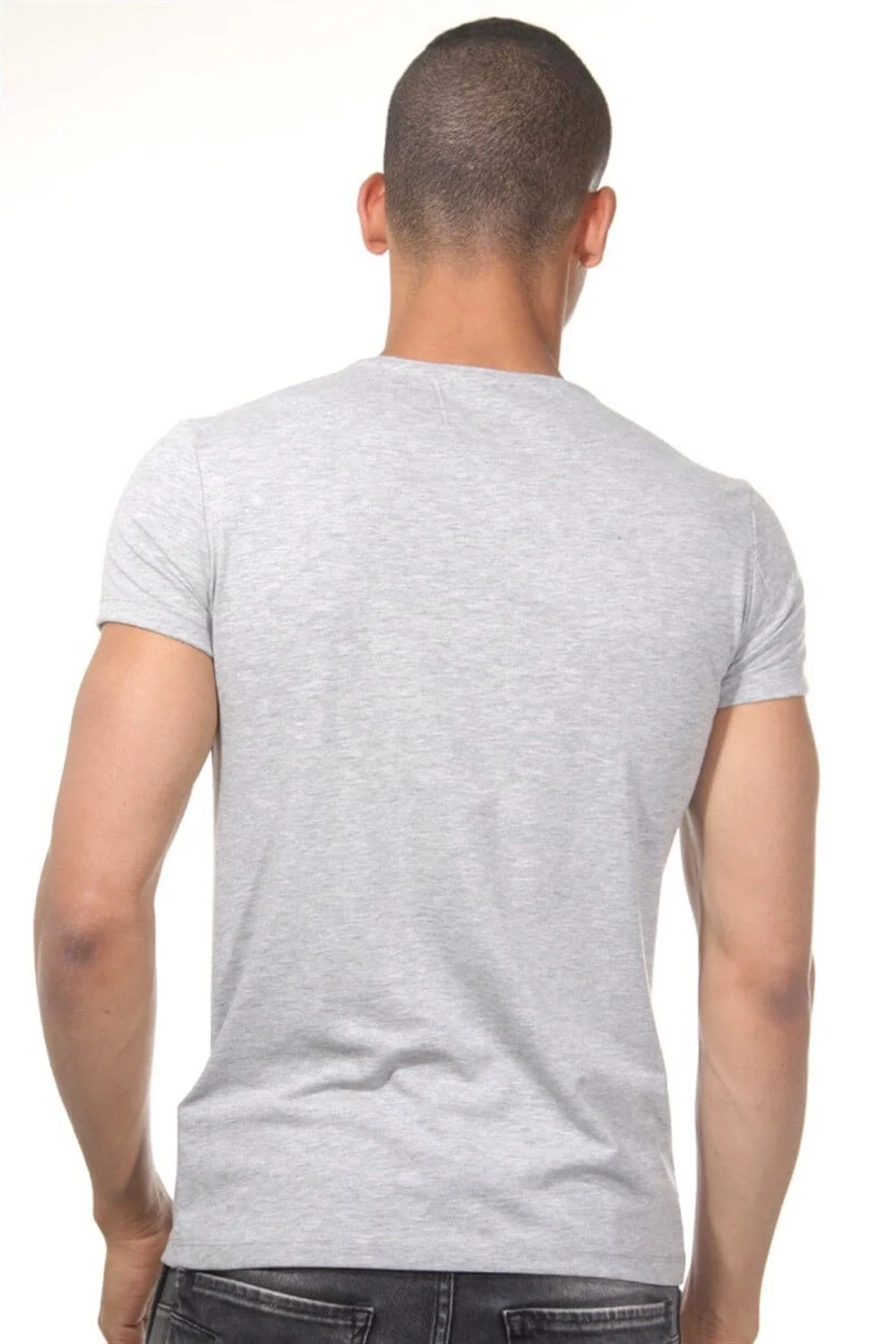 Gri bisiklet yaka erkek t-shirt, Darkzone marka atlet giyim, kısa kollu sıkı kesim, beyaz arka plan