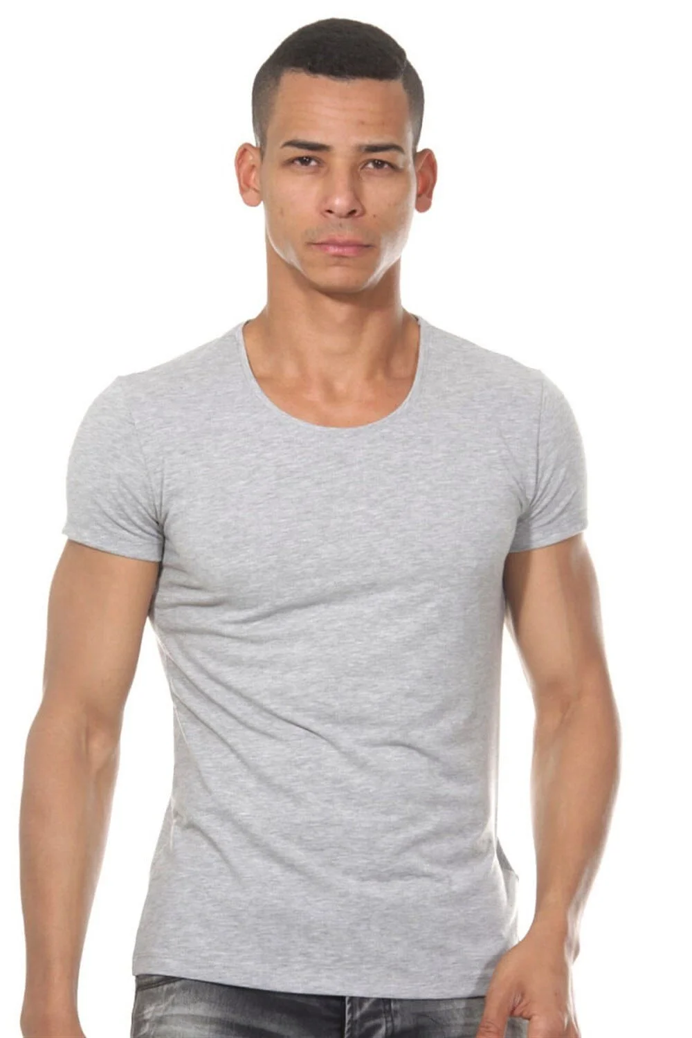 Darkzone Bisiklet Yaka Gri Erkek T-Shirt - DZN8503 Atlet Toptan