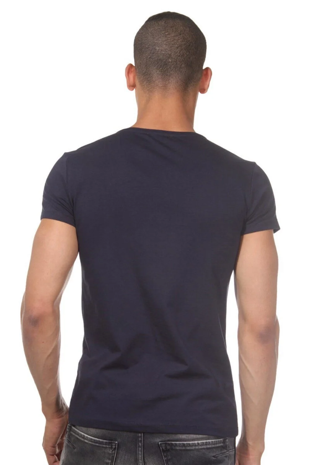 Lacivert bisiklet yaka erkek t-shirt, Darkzone marka atlet giyim, koyu mavi kısa kollu spor üst, beyaz arka plan