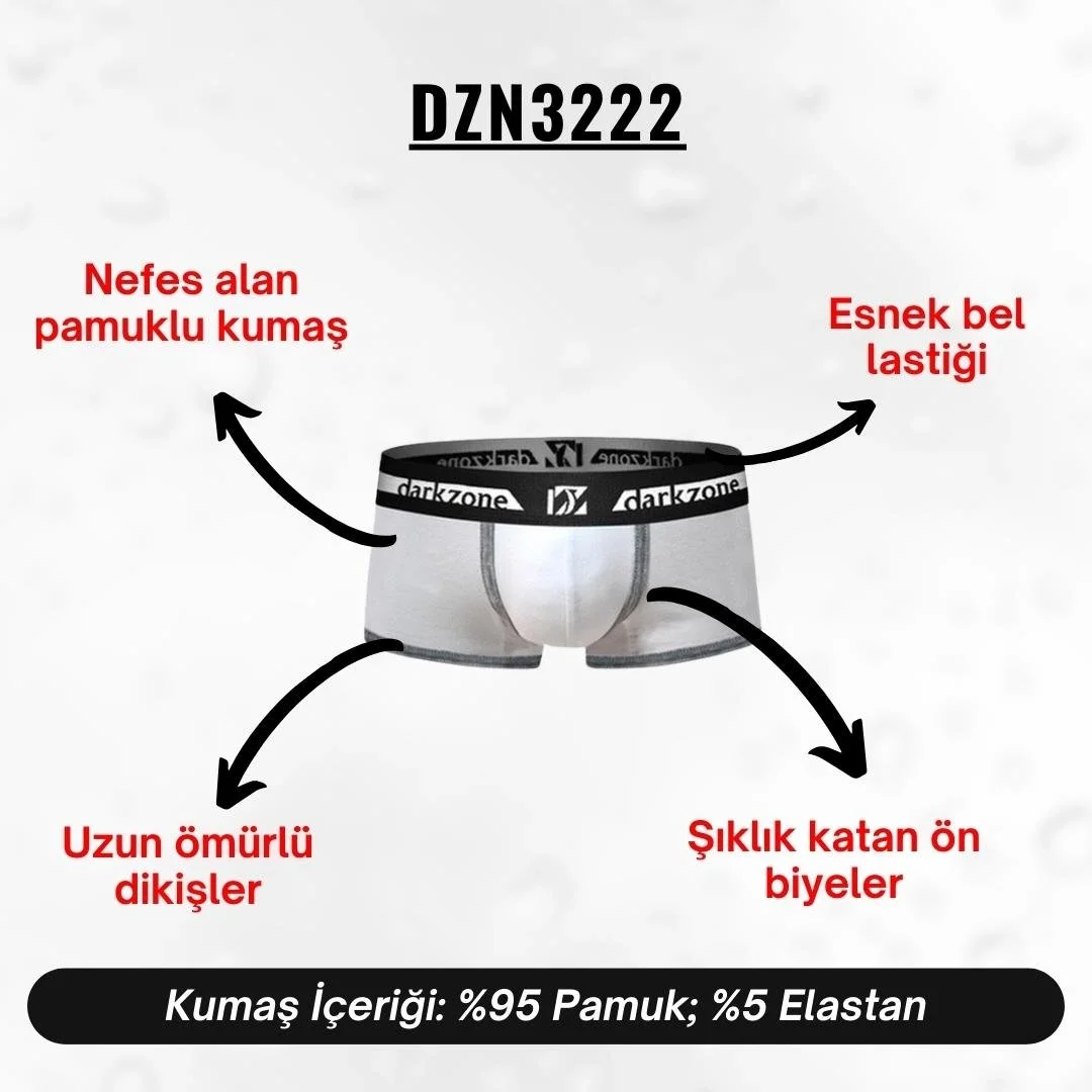 Biyeli beyaz erkek boxer, Darkzone marka, gri kenarlı, ön görünüm, erkek iç giyim ürün fotoğrafı