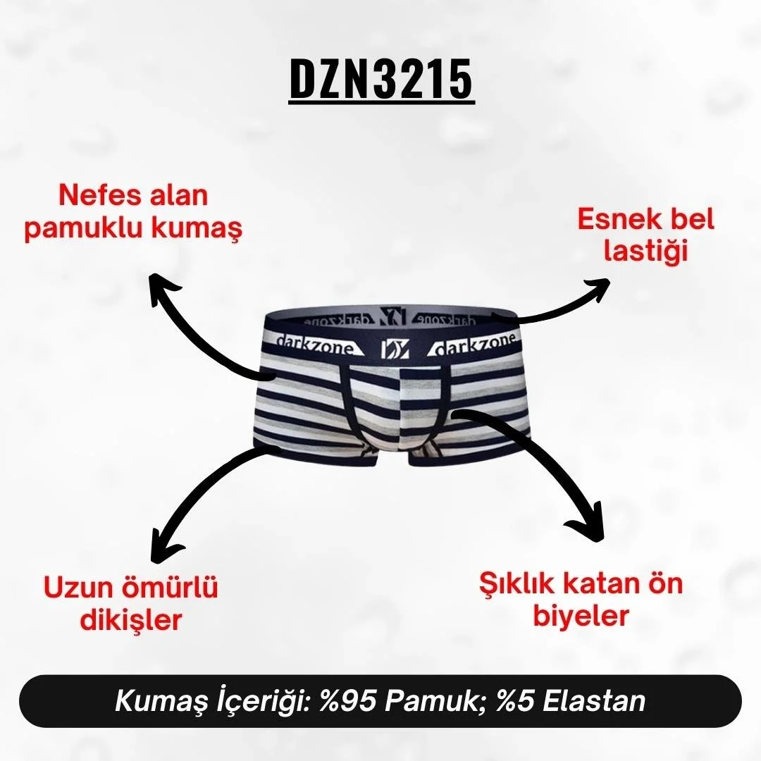 Biyeli çizgili erkek boxer, Darkzone marka, siyah-beyaz şeritli, ön görünüm, erkek iç giyim, modern tasarım