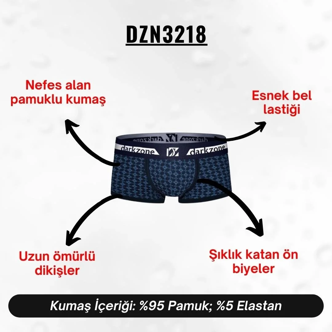 Biyeli desenli lacivert erkek boxer, Darkzone markası, model ön görünümü, erkek iç giyim, dzn3218 ürün kodu