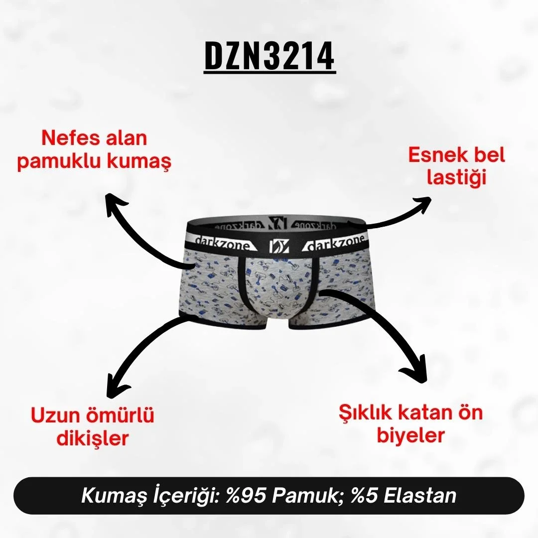 Biyeli joystick desenli gri erkek boxer, Darkzone markası, oyun kontrolcü motifli, erkek iç giyim, DZN3214 modeli