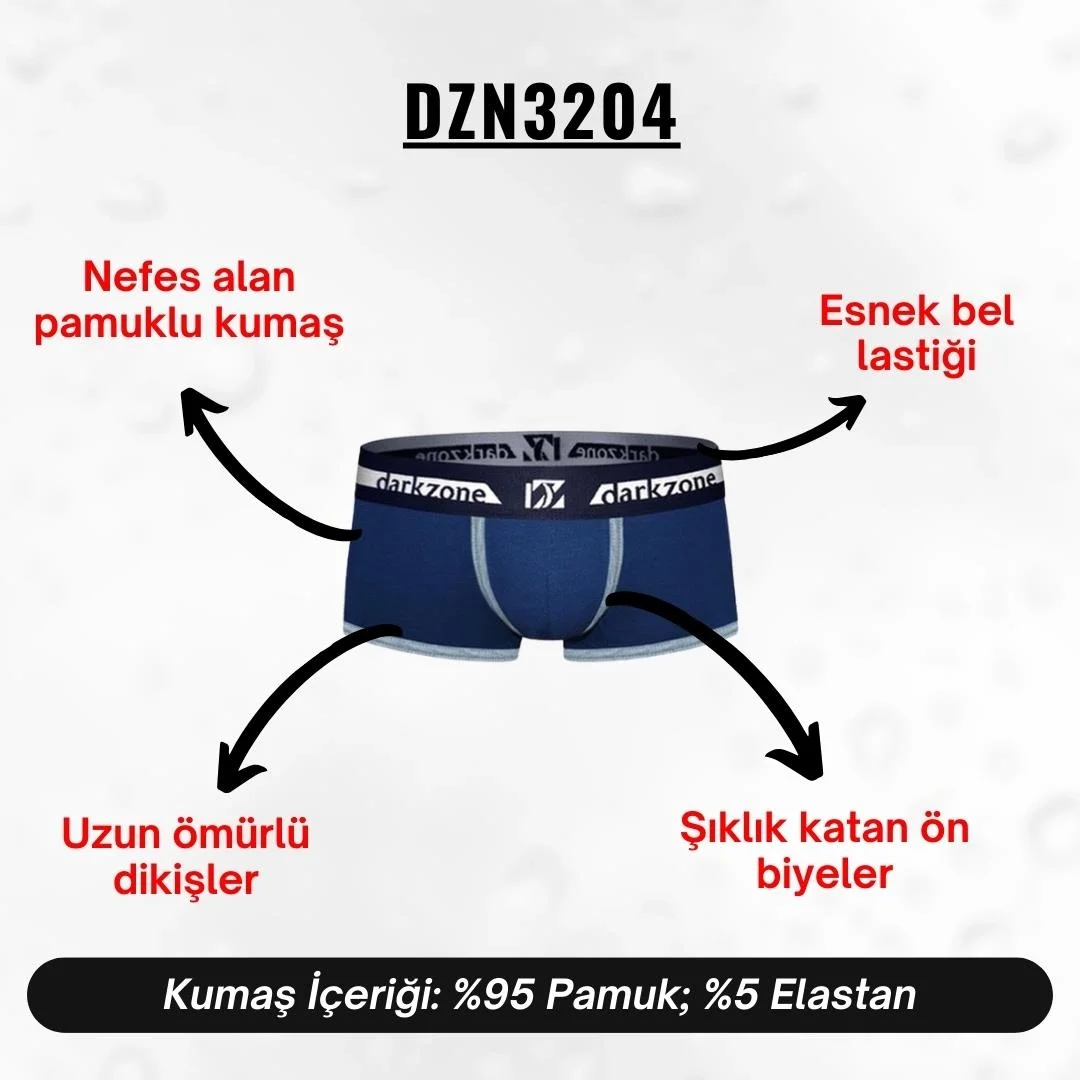 Biyeli lacivert Darkzone erkek boxer, DZN3204 modeli, marka logosu ve detaylı tasarım, erkek iç giyim kategorisinde
