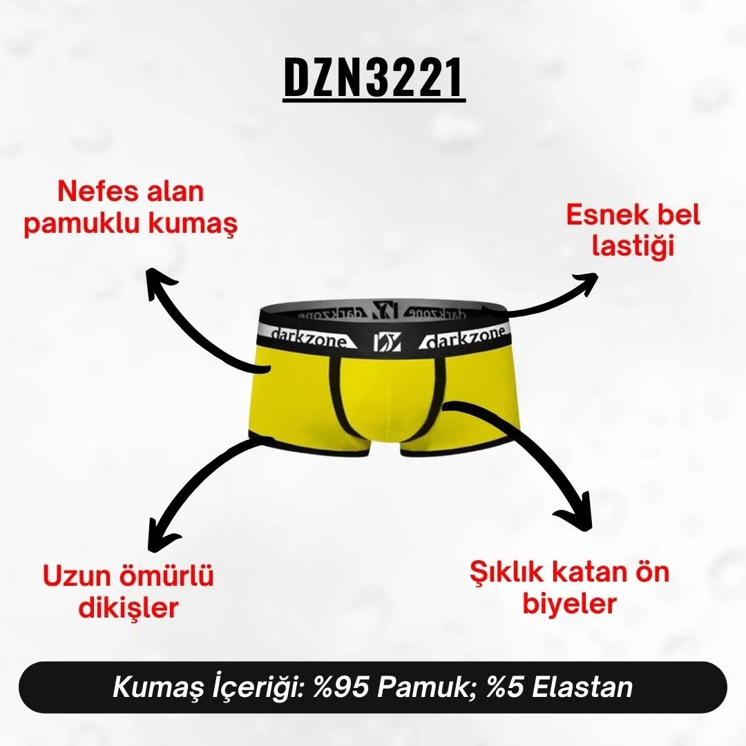 Biyeli neon sarı erkek boxer, Darkzone marka, siyah detaylı, ön görünüm, erkek iç giyim ürün fotoğrafı