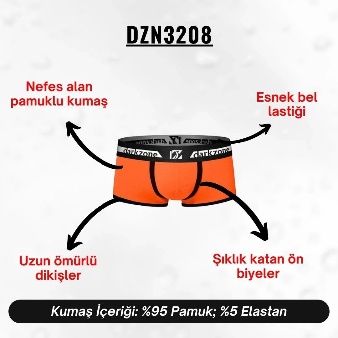 Biyeli turuncu erkek boxer, Darkzone markası, modern tasarım, siyah detaylı, ön görünüm, erkek iç giyim ürünü