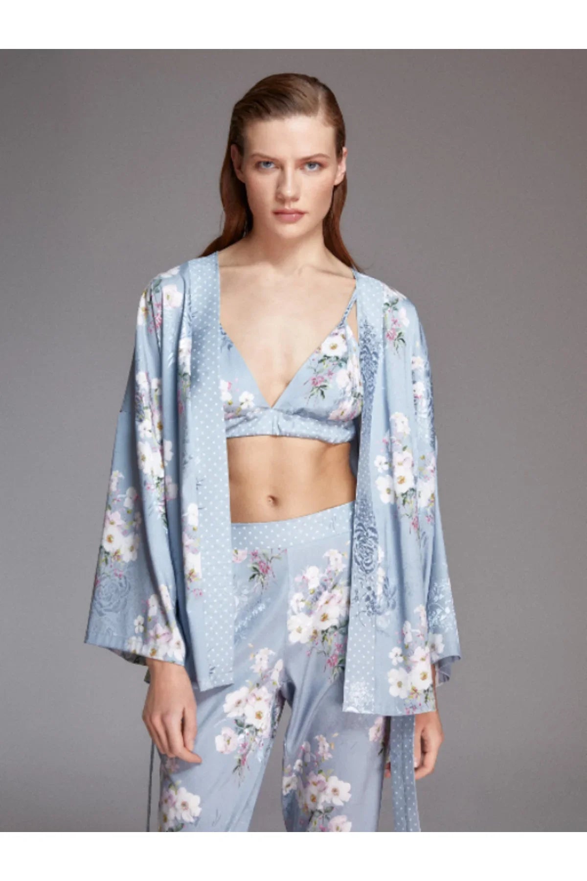 Bjm-1103 Pijama Takım Jakarlı Saten 3'Lü Set