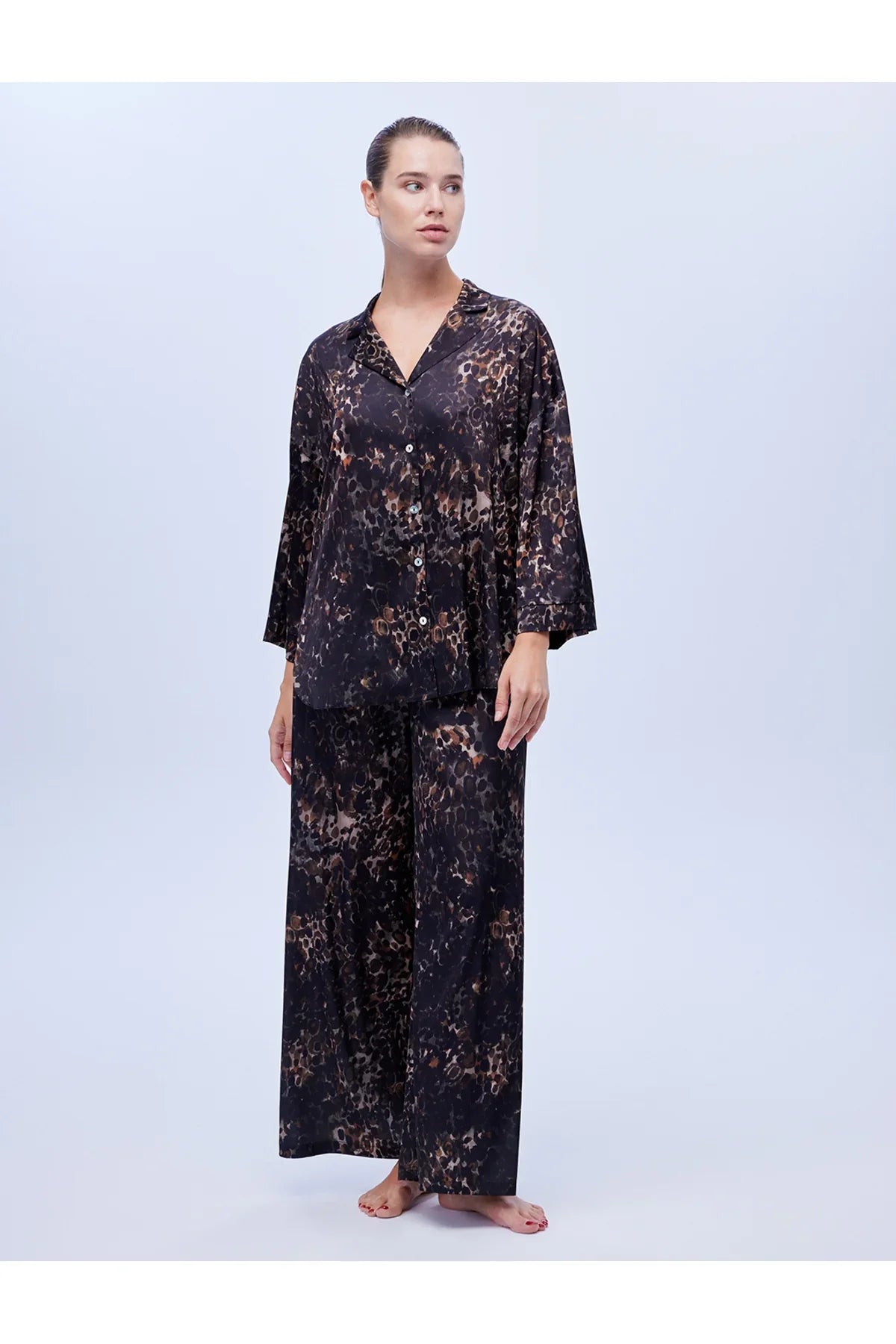 Bjm - 1616 Gömlek Pantolon Pijama Takım İpek Saten