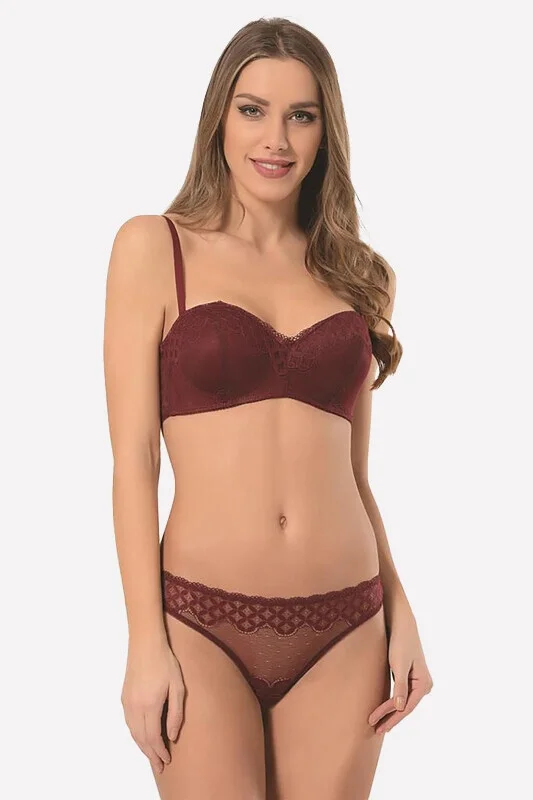 Nbb Bordo Desteksiz Straplez Sütyen Külot Takım Sütyen Külot Takım Toptan