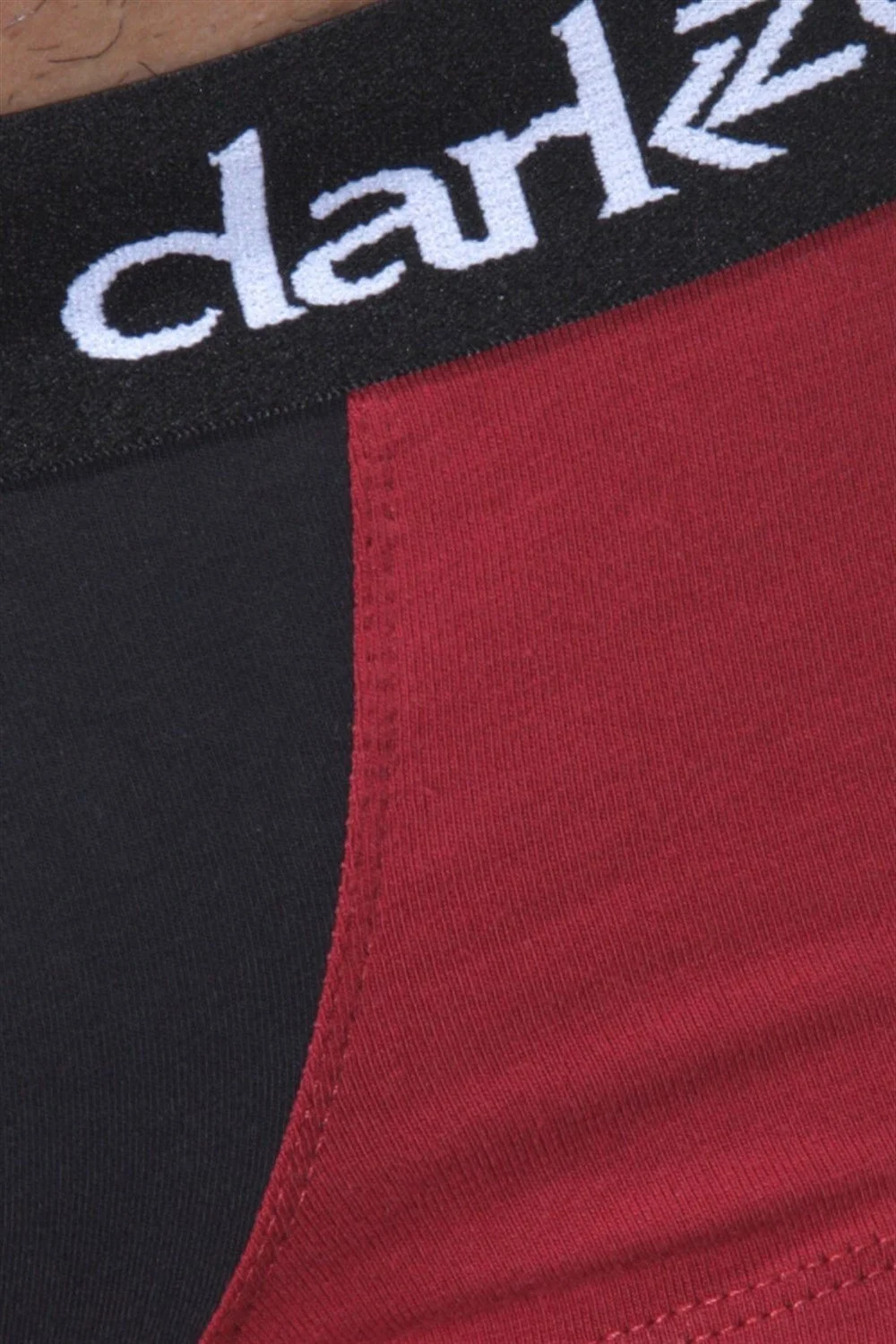 Bordo ve siyah renkli Darkzone erkek boxer, hipster stil, ön görünüm, marka logosu, beyaz arka plan