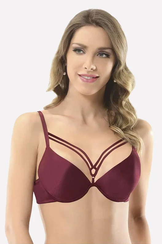 Nbb Bordo Göğsü İp Detaylı Sütyen Destekli Sütyen Toptan