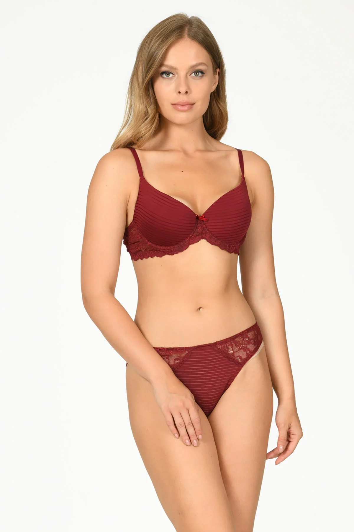 Nbb Bordo Harmony Hafif Destekli Sütyen Takımı Sütyen Külot Takım Toptan