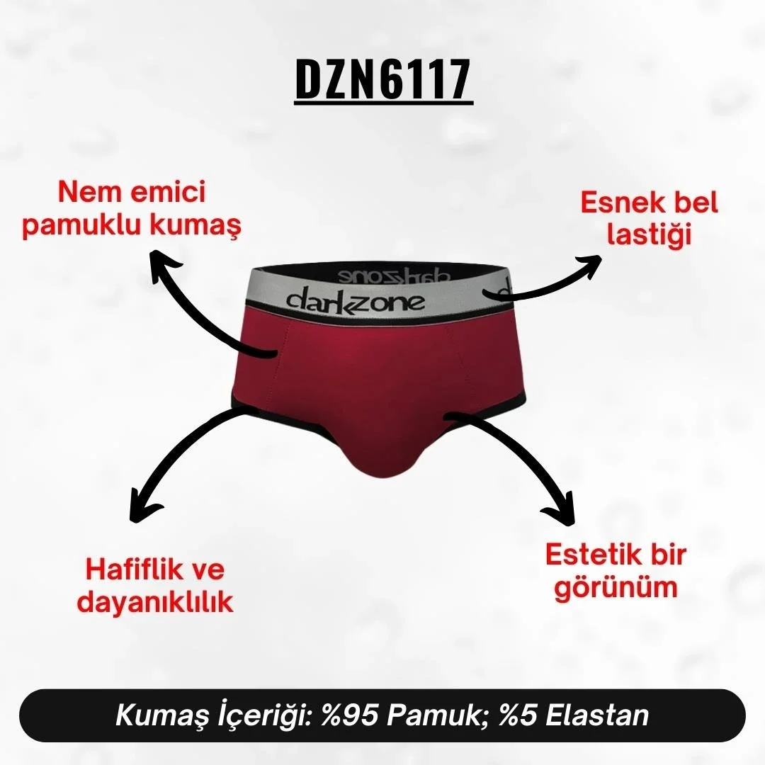 Bordo Hipster erkek slip, Darkzone marka, siyah ve gri detaylı, ön görünüm, erkek iç giyim ürün fotoğrafı