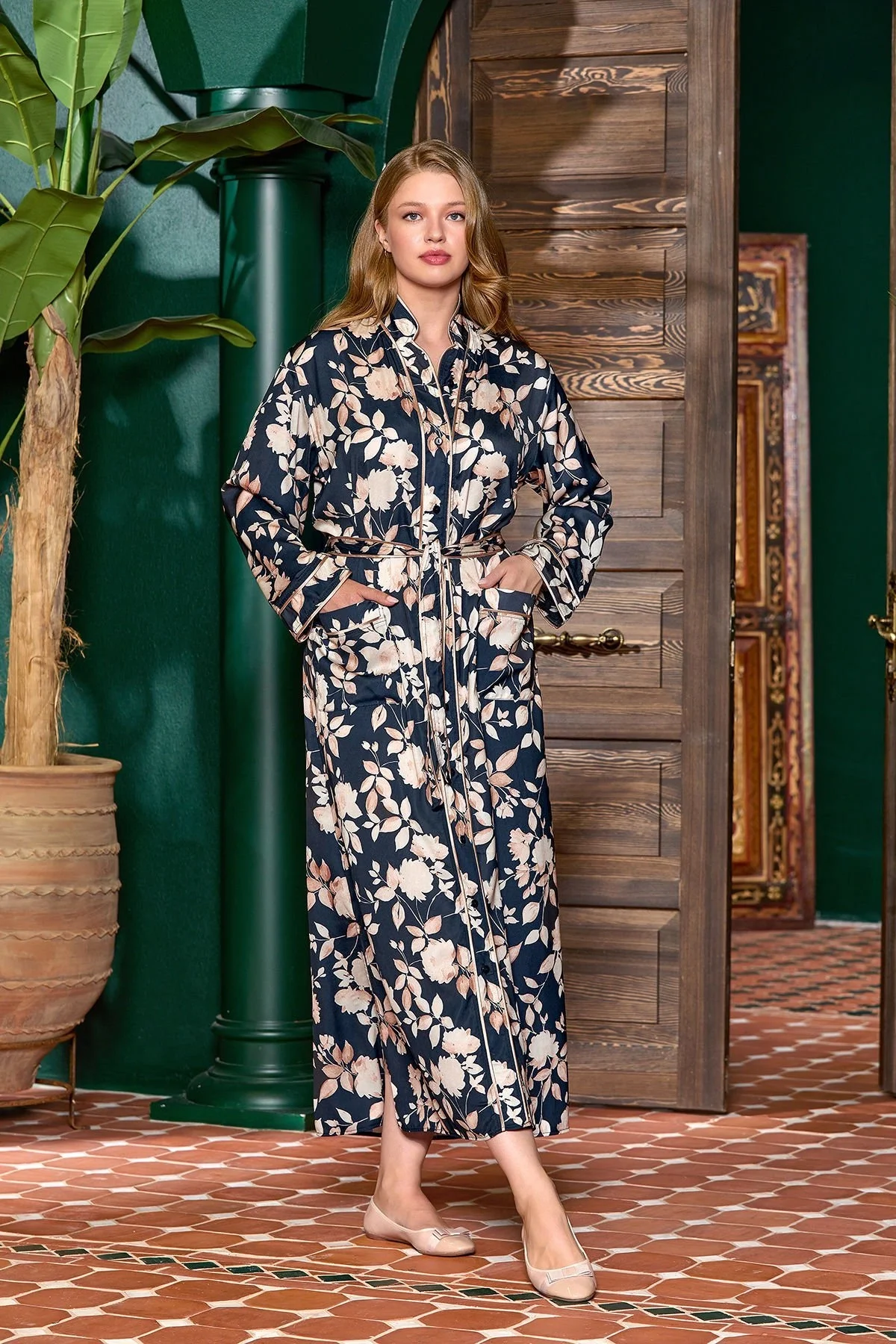 Cossy By Aqua Çiçek Desen Dik Yaka Elbise CossybyAqua 25198 Gecelik & Sabahlık Toptan